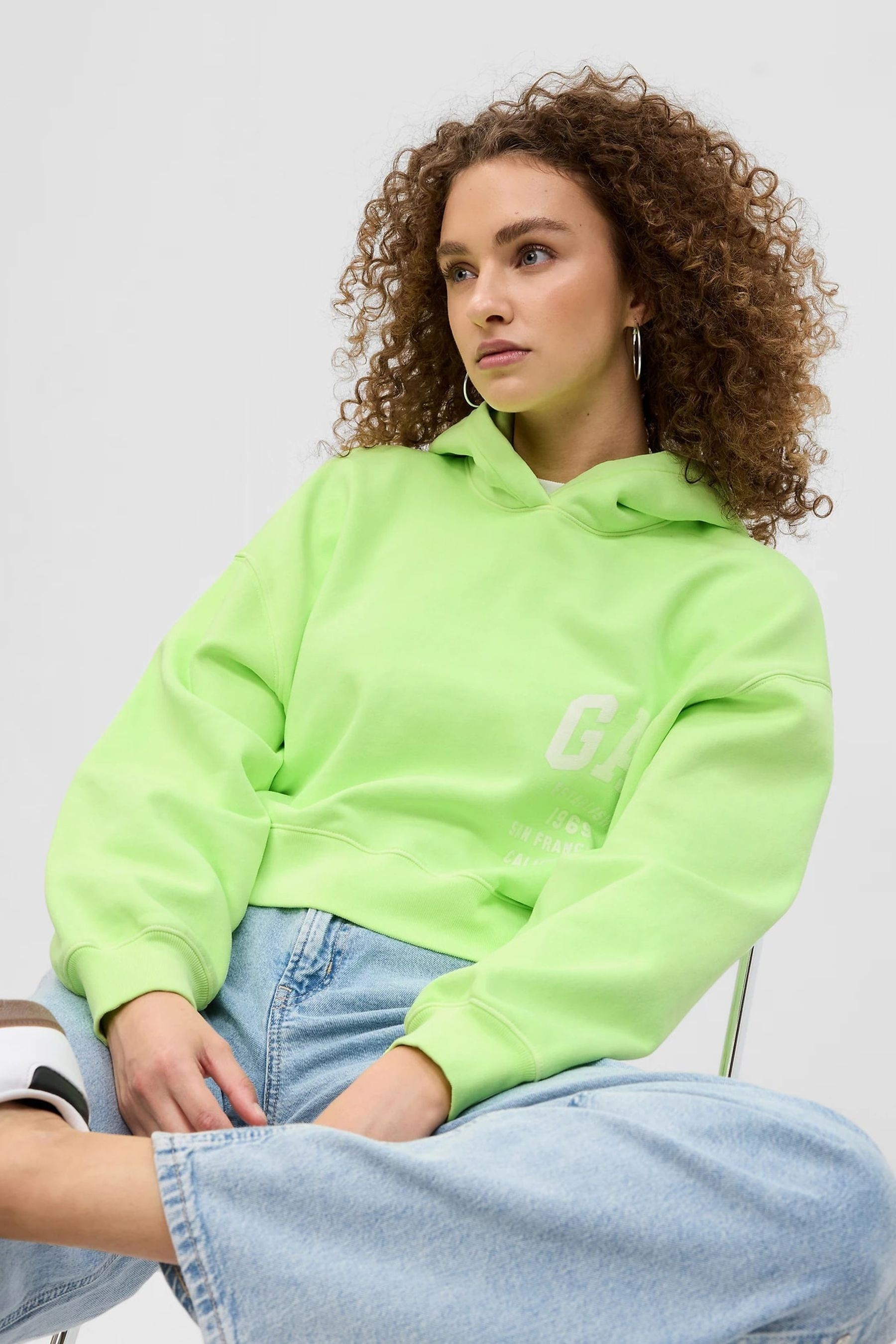 Buy Gap Neon Green Back Logo Cropped Hoodie from Next Ireland