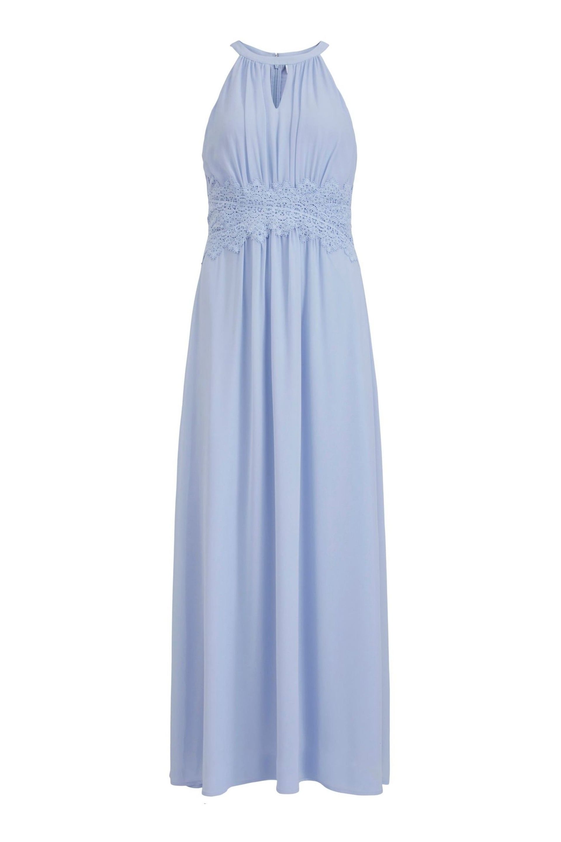 Vila Light Blue Halter Neck Tulle Maxi Dress - Image 5 of 5