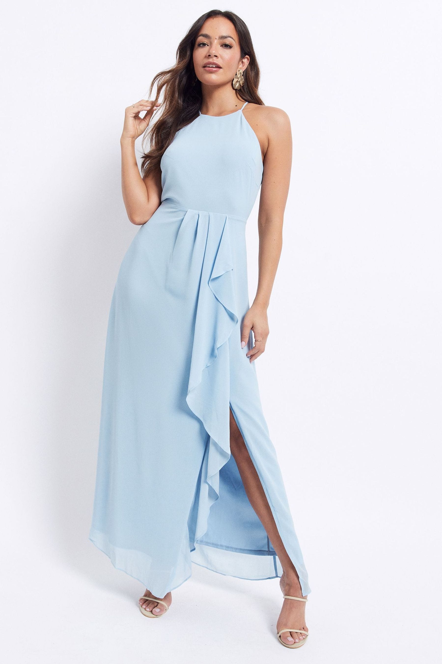 Light blue halter maxi dress top