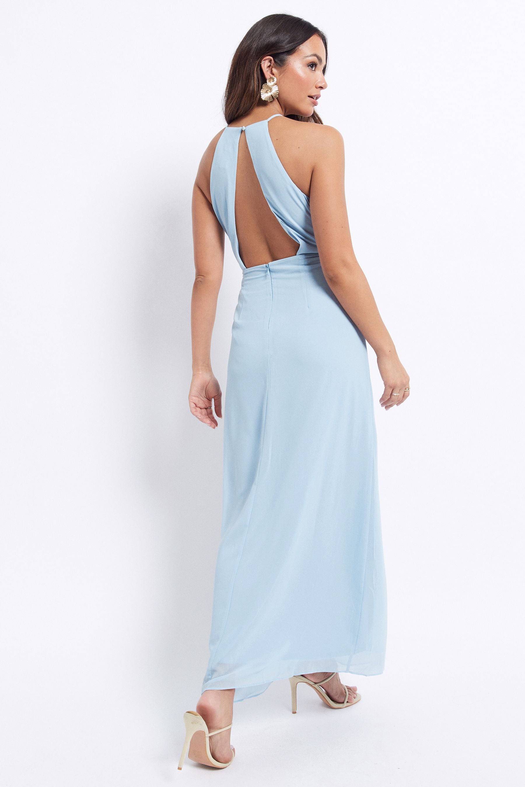 Buy VILA Light Blue Halter Neck Ruffle Maxi Dress from Next Luxembourg