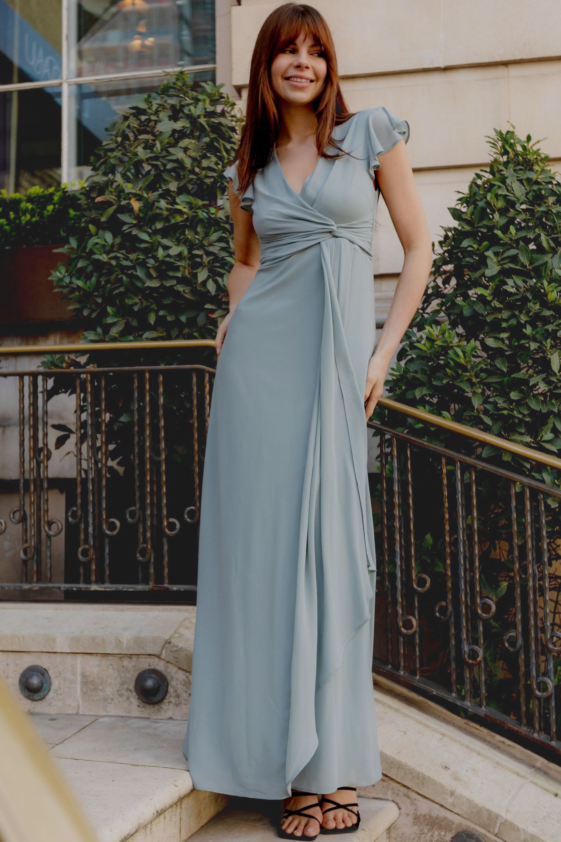 Buy TFNC Sage Green Flutter Sleeve Chiffon Maxi Dress from Next Luxembourg