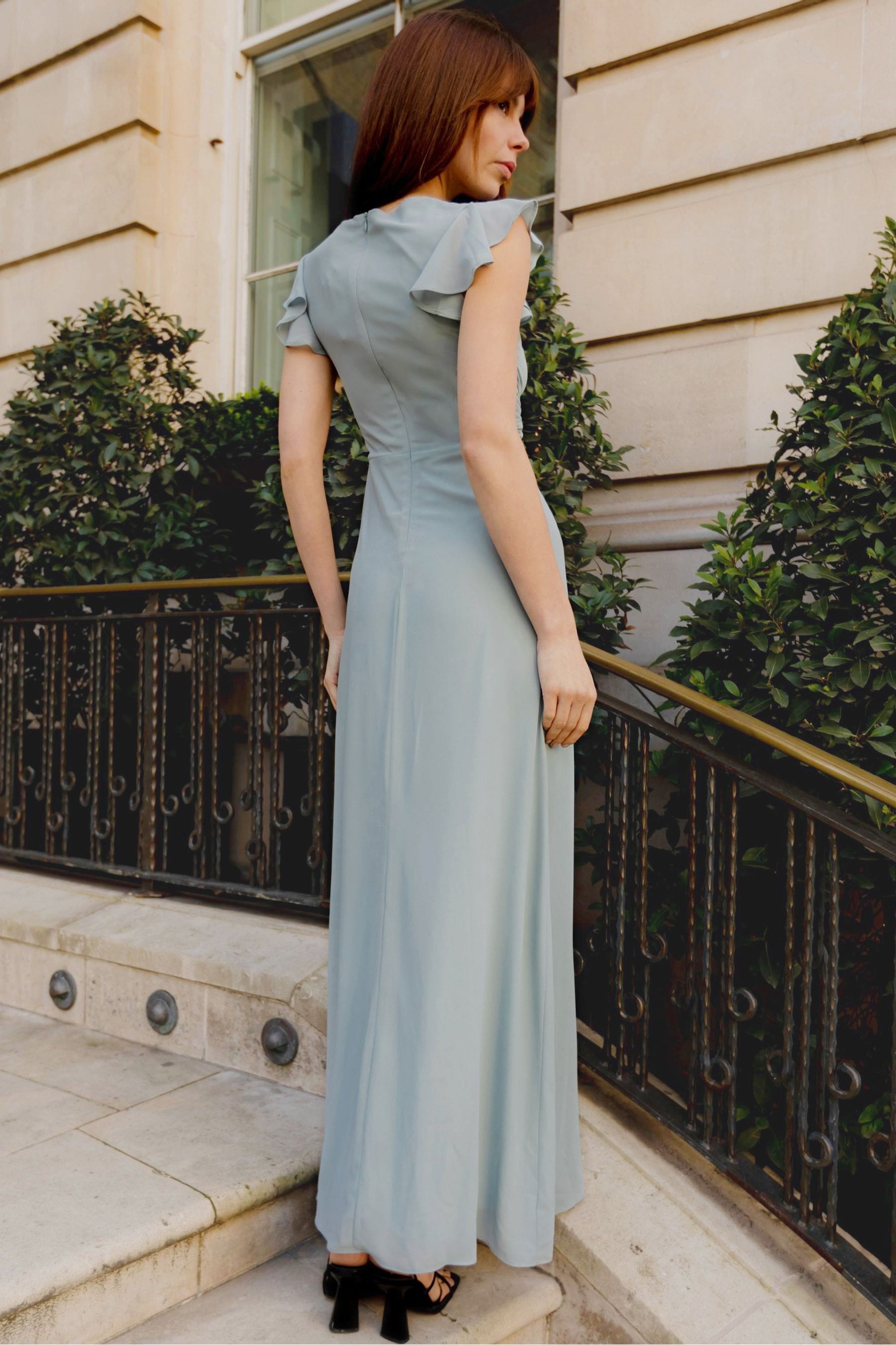 Buy TFNC Sage Green Flutter Sleeve Chiffon Maxi Dress from Next Luxembourg