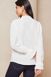 Lipsy White Frill Ruffle V Neck Long Sleeve Blouse - Image 2 of 4