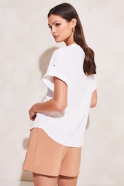 Lipsy White Utility V Neck Shorts Roll Sleeve Top - Image 2 of 4