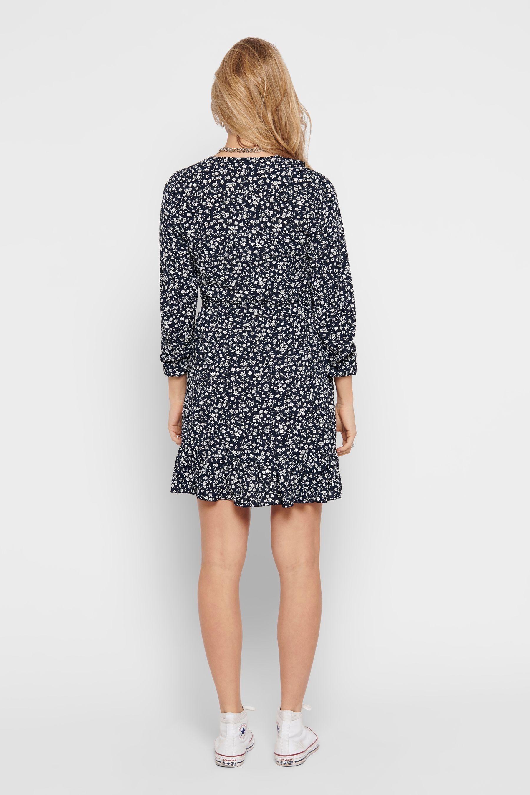 Buy ONLY Navy Ditsy Floral Long Sleeve Wrap Mini Dress from Next Luxembourg