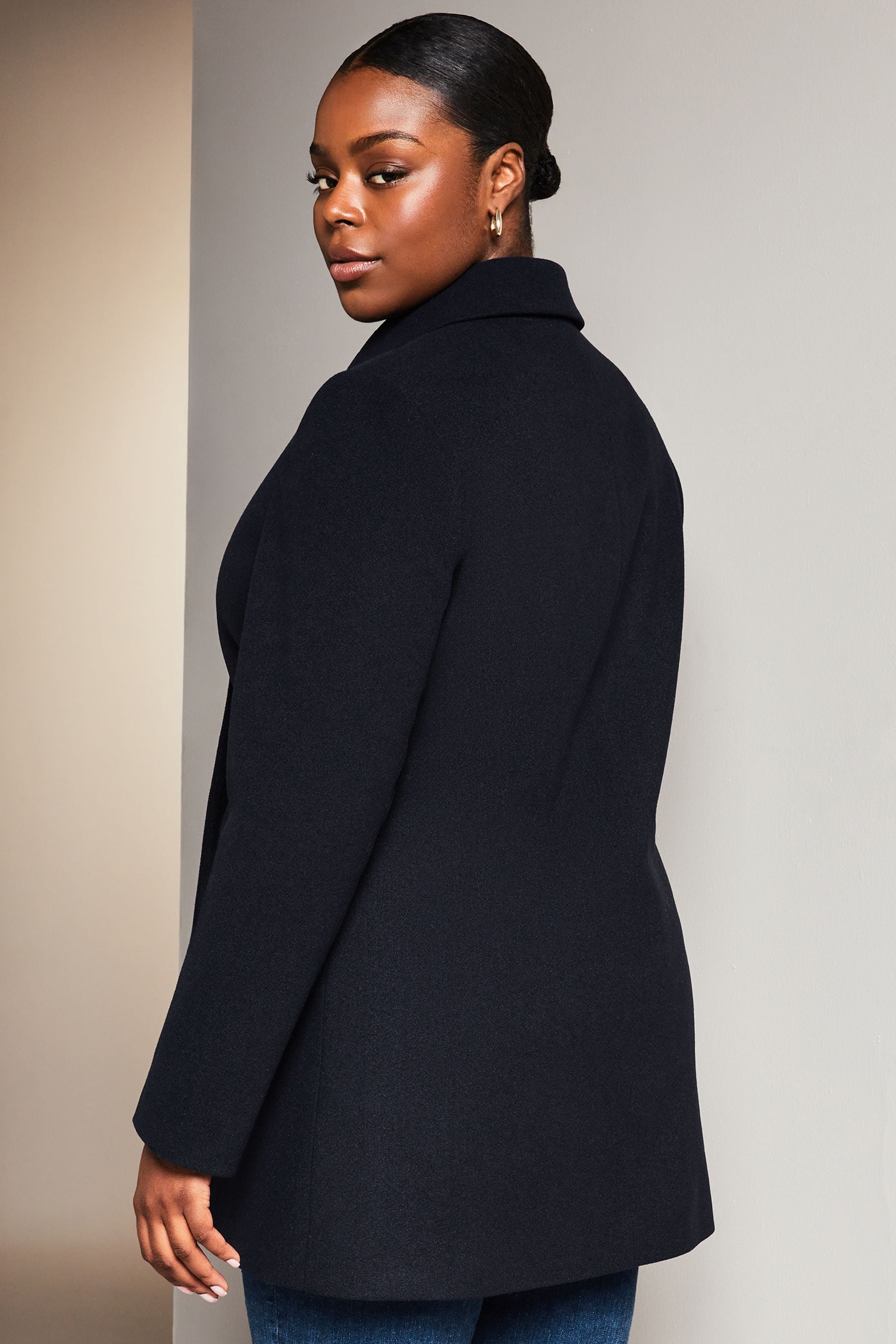 Buy Lipsy Navy Blue Curve Hammered Button Dolly Coat from Next Luxembourg