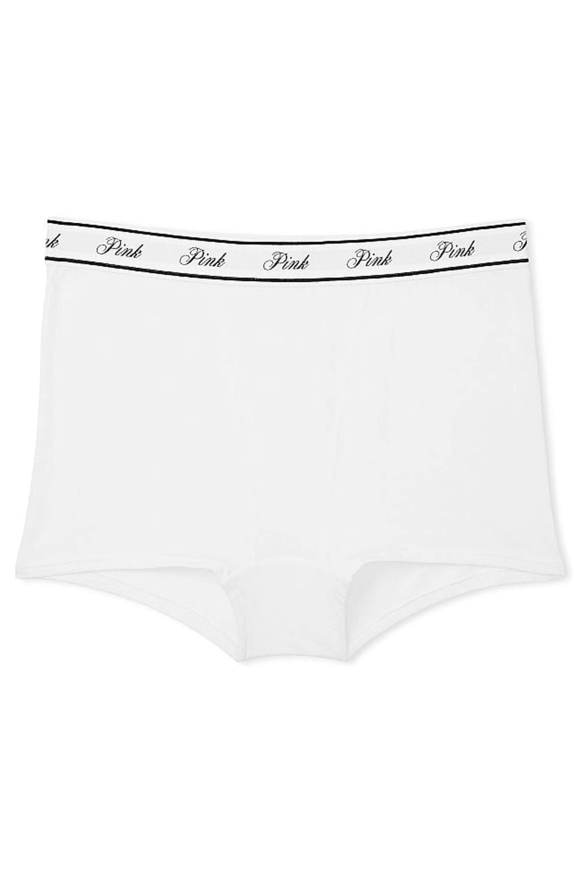 Victoria's Secret PINK Optic White Cotton Logo High Waist Boyshort Knickers - Image 3 of 3