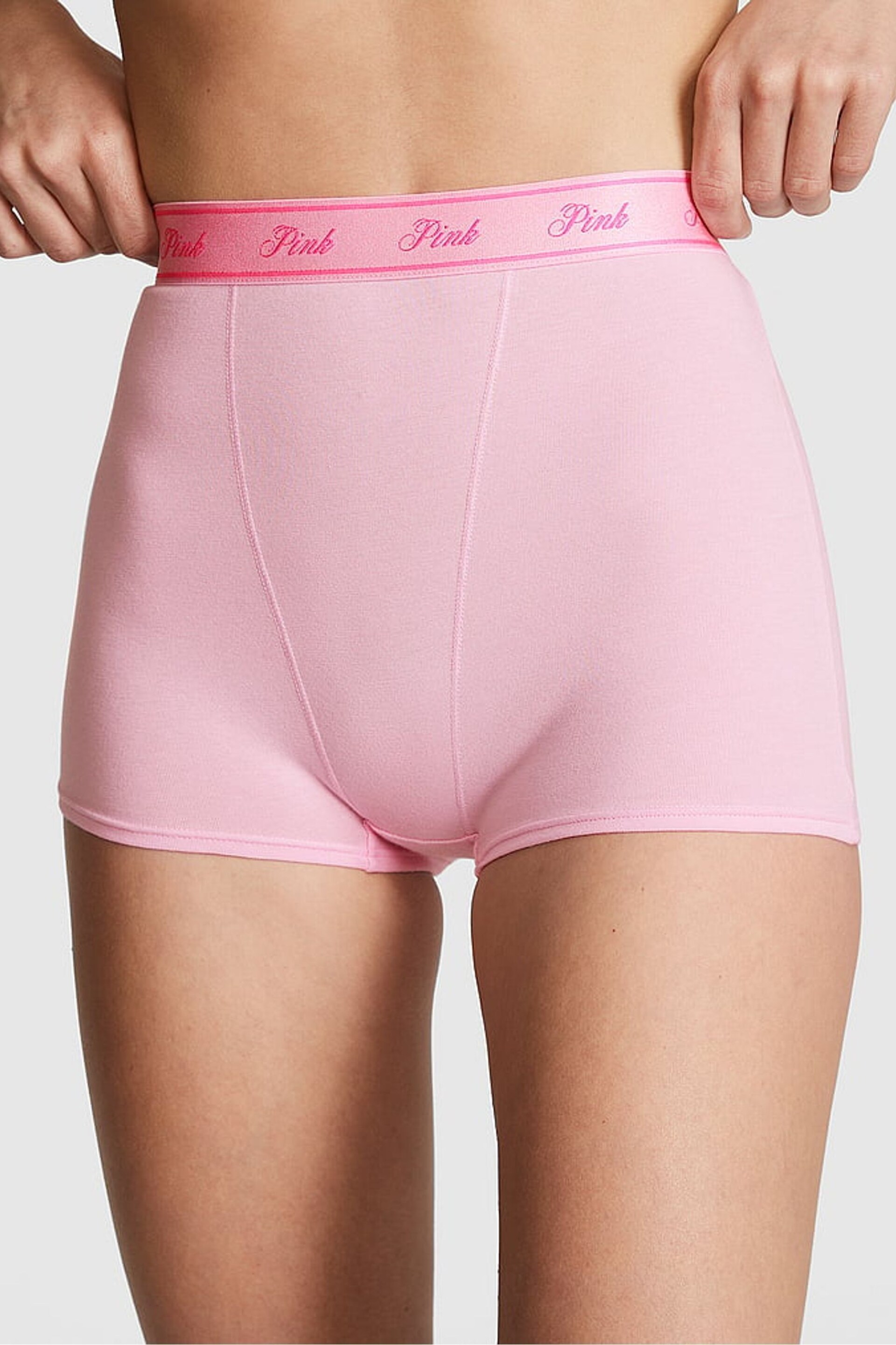 Victoria's Secret PINK Pink Bubble Cotton Logo High Waist Boyshort Knickers - Image 1 of 3