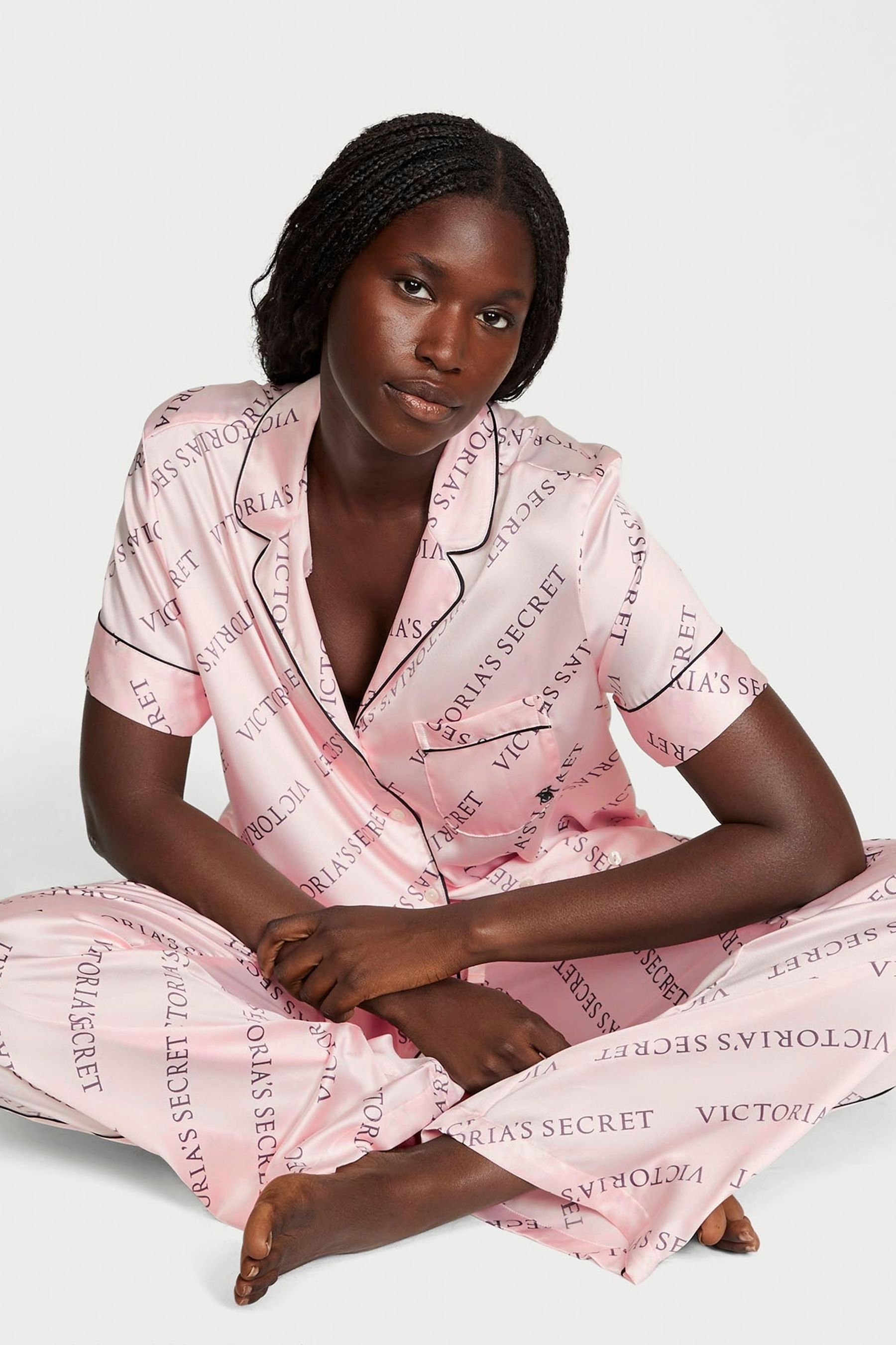 Buy Victoria s Secret Purest Pink Diagonal Logo Satin Long Pyjama Set from the Next UK online shop