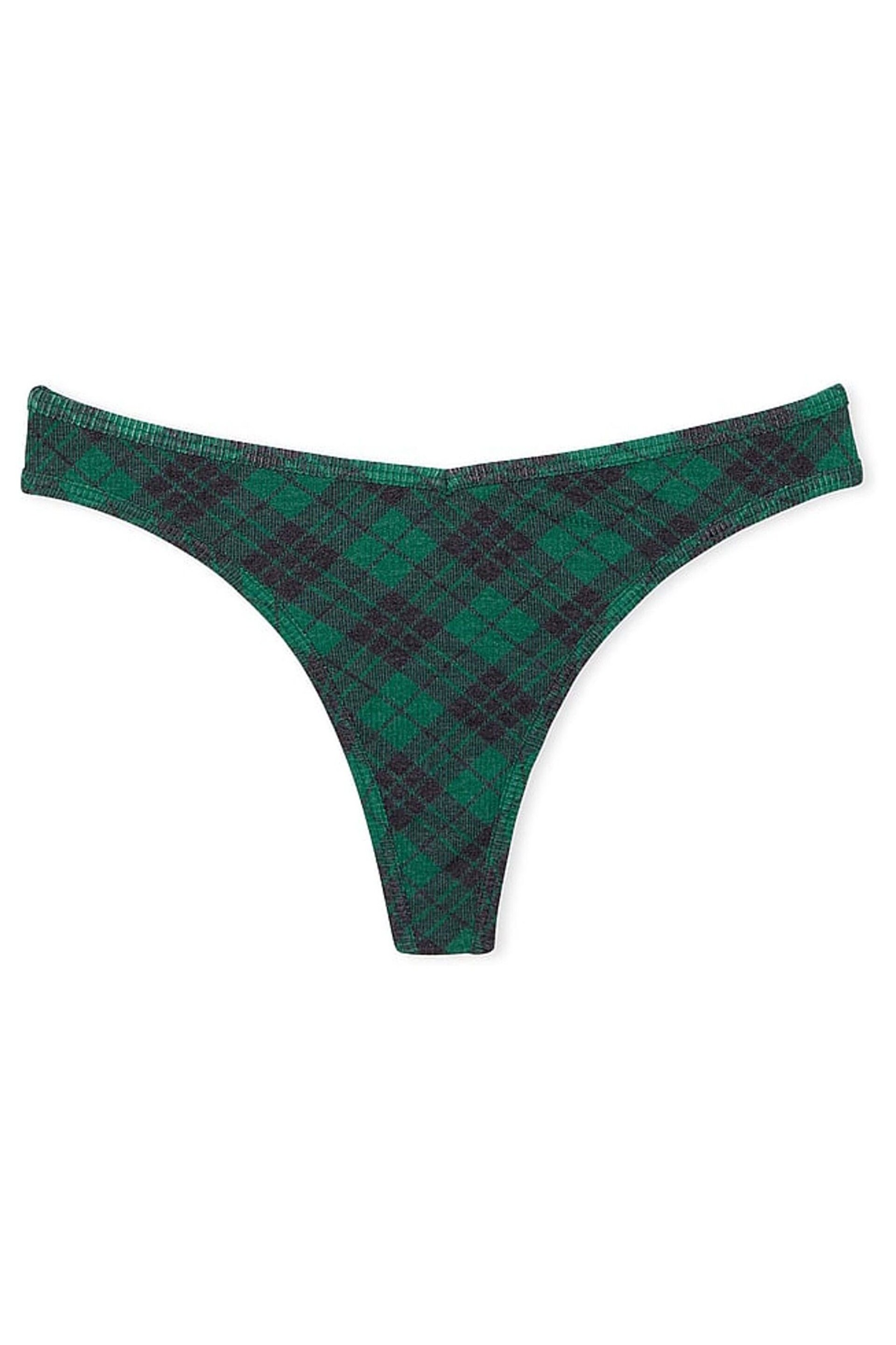 Victoria's Secret PINK Garnet Green Plaid Rib Cotton Thong Knickers - Image 3 of 3