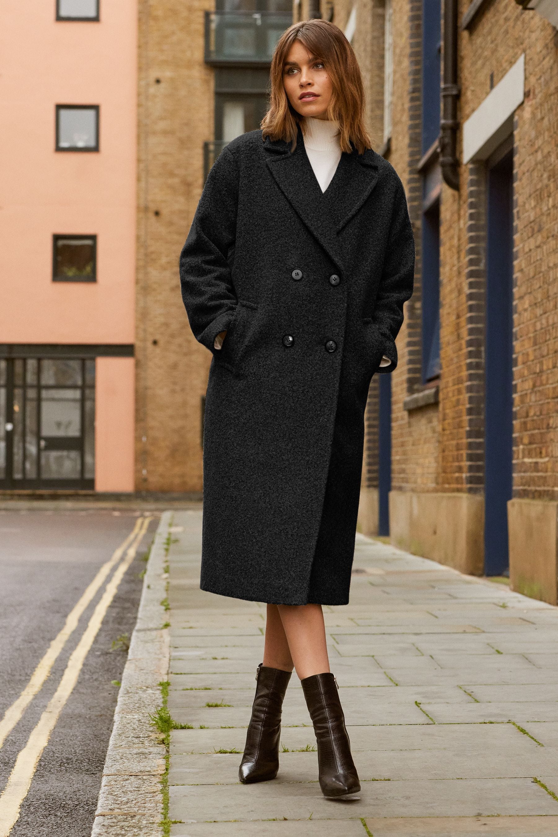 Friends Like These Black Petite Long Lined Boucle Coat