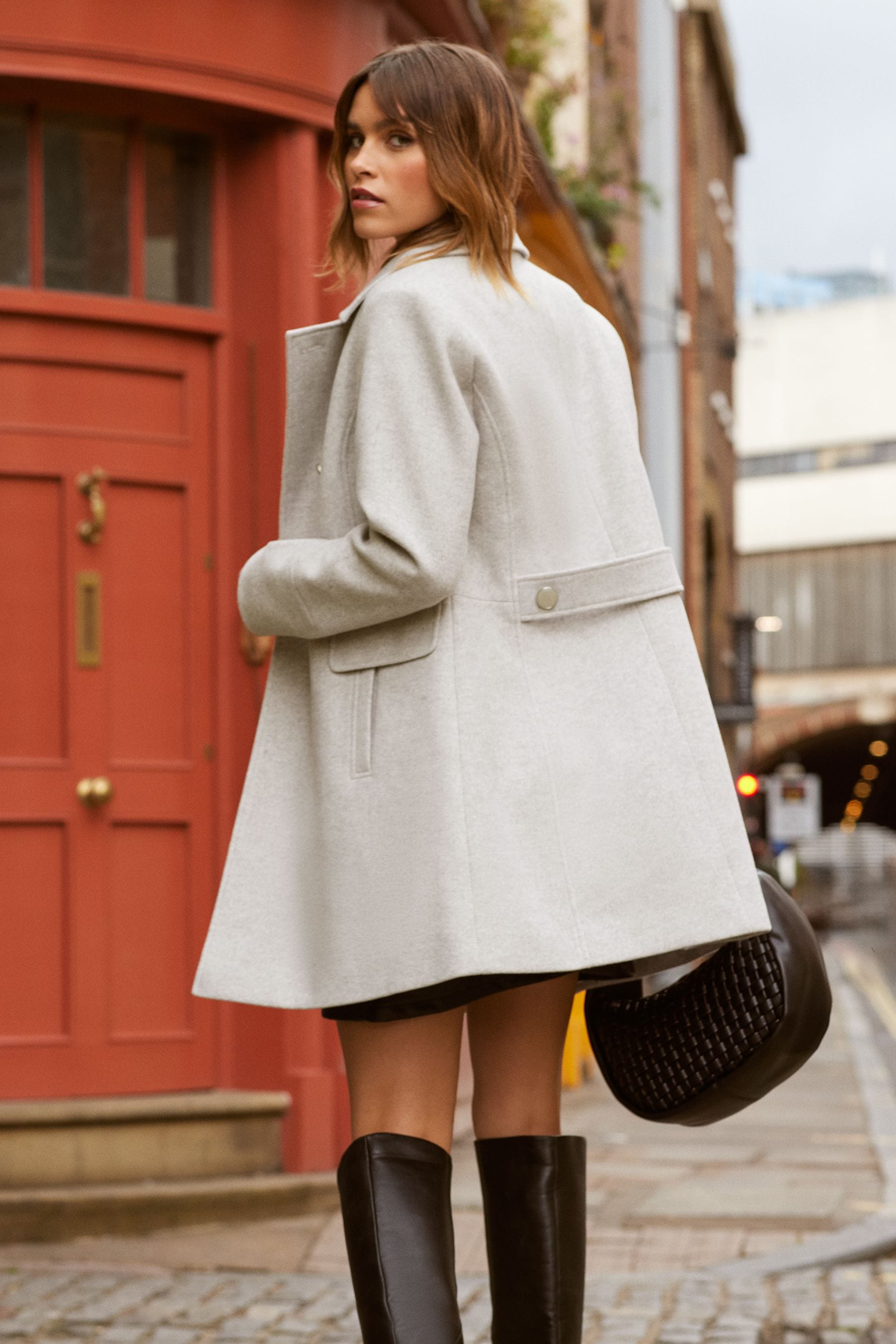 Buy Friends Like These Grey Petite Longline Double Breast Button Dolly Coat from Next Luxembourg