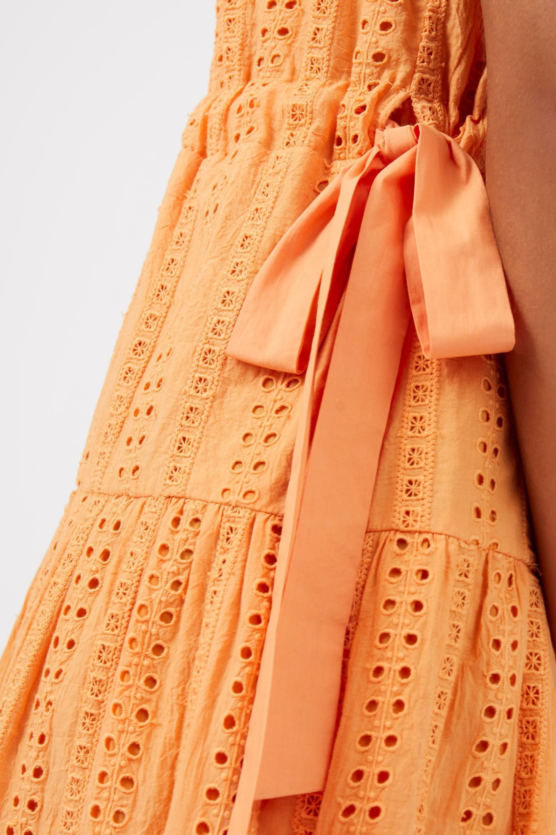 Great Plains Orange Summer Embroidery V Neck Dress - Image 3 of 4