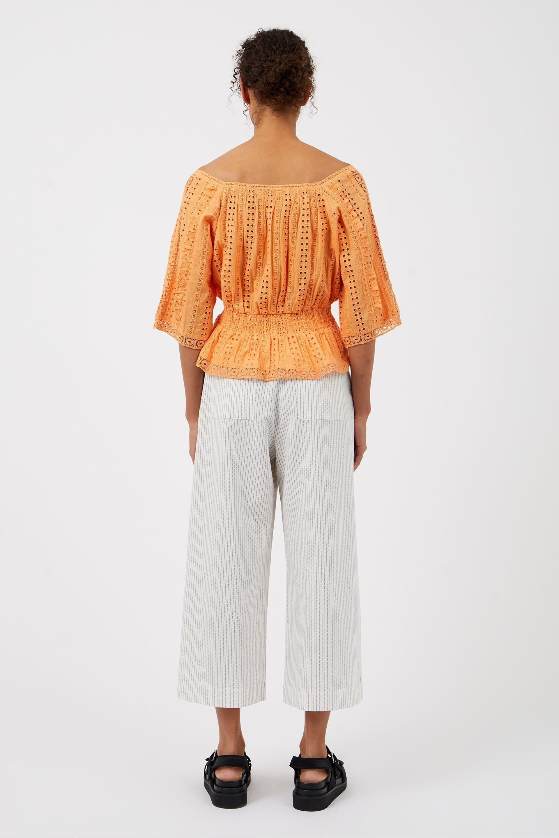Great Plains Orange Summer Embroidery Square Neck Top - Image 3 of 4