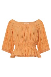 Great Plains Orange Summer Embroidery Square Neck Top - Image 4 of 4