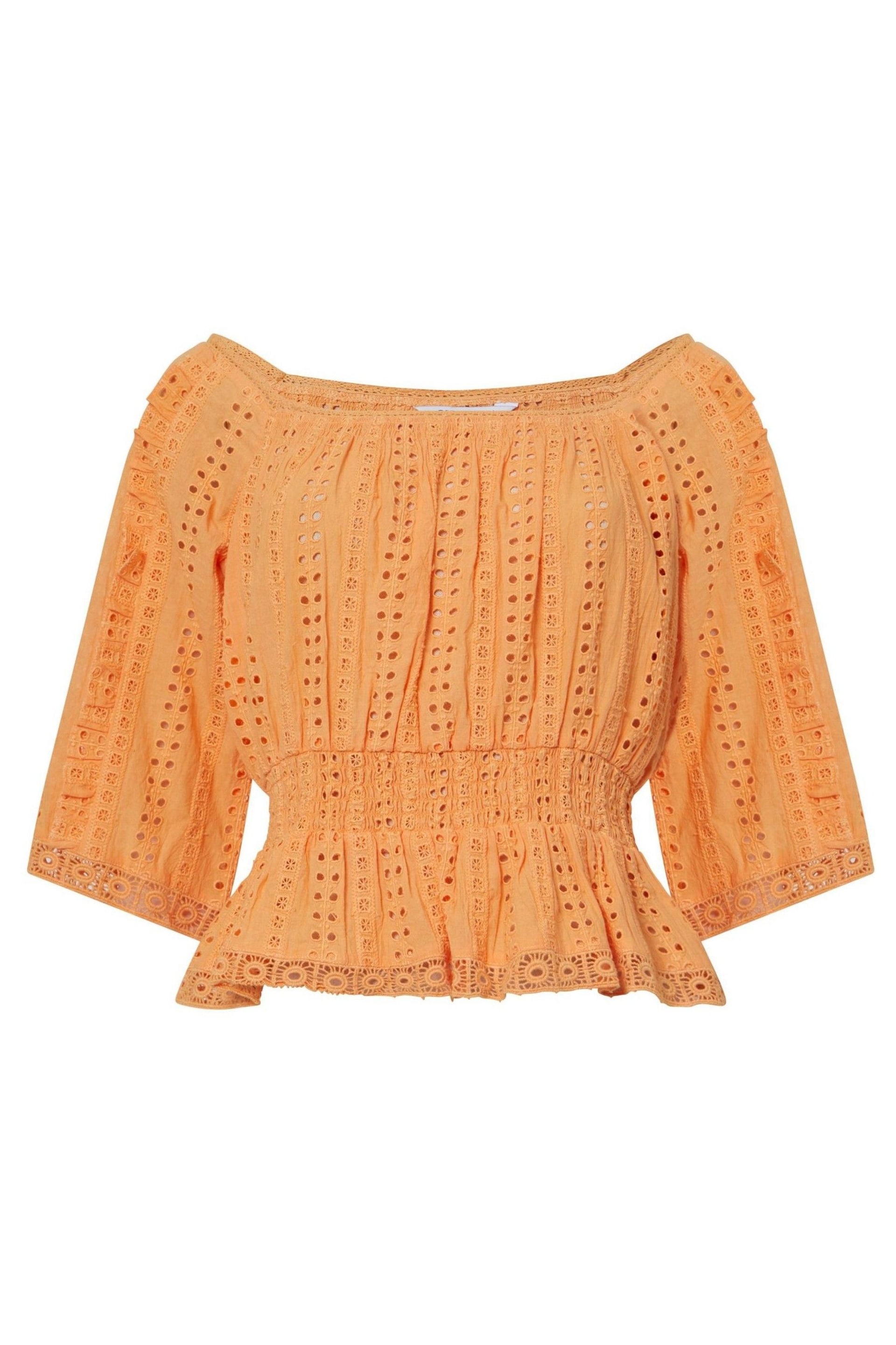 Great Plains Orange Summer Embroidery Square Neck Top - Image 4 of 4