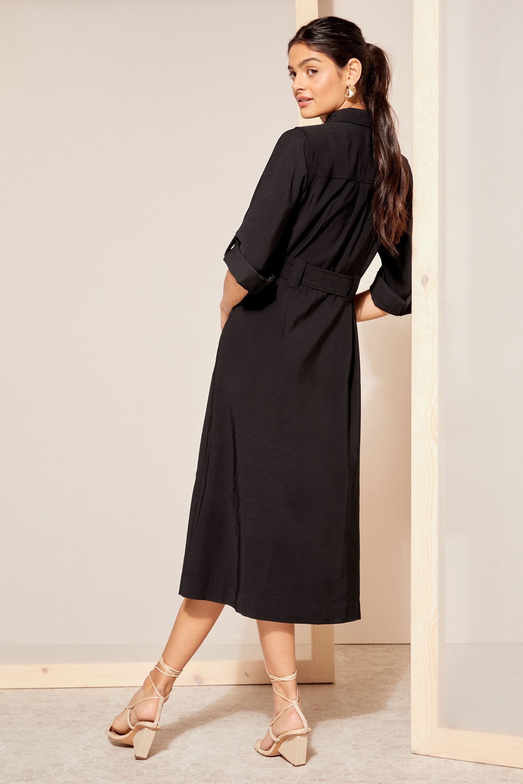 Buy Friends Like These Black Utility Belted Long Sleeve Midi Shirt Dress from Next Pakistan