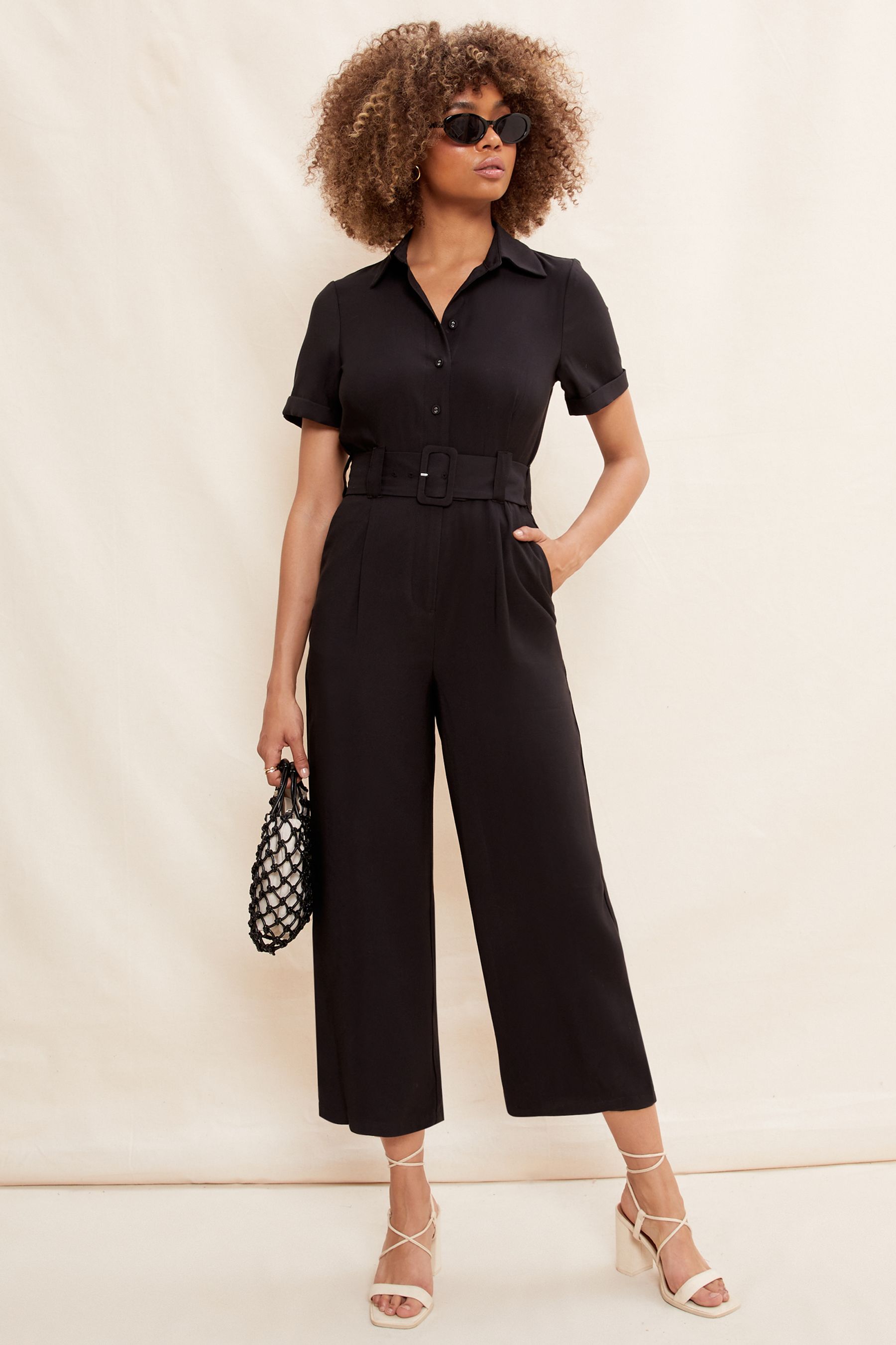 Black jumpsuit short leg hotsell