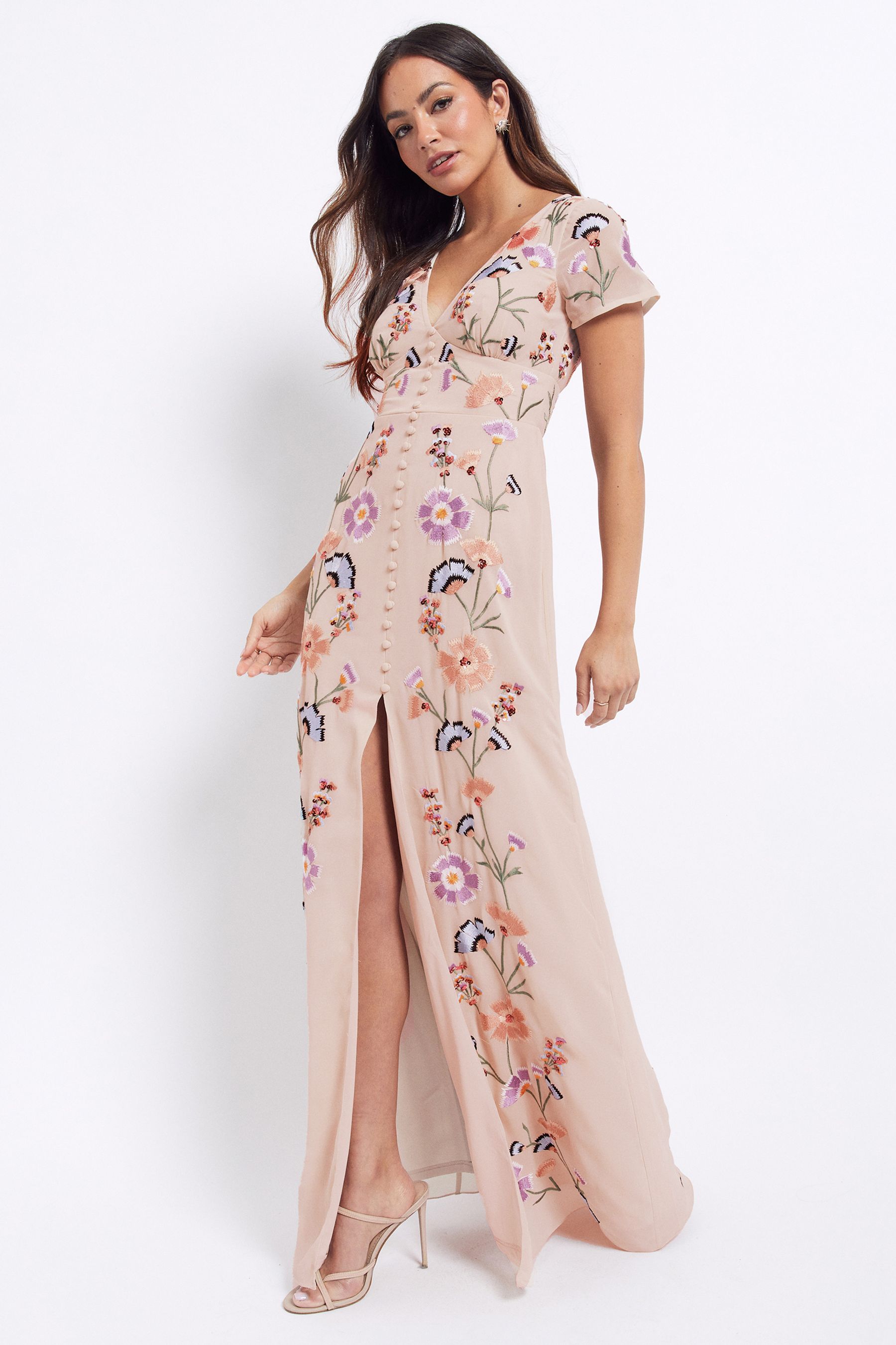 Buy Maya Blush All Over Embroidered Button Down Maxi Dress from Next Luxembourg
