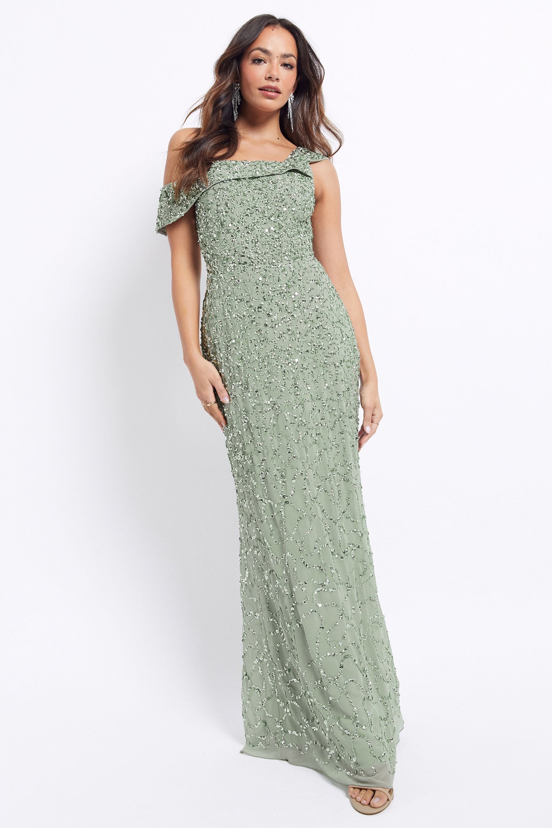 Buy Maya Green All Over Embellished Asymmetric Maxi Dress from Next Luxembourg