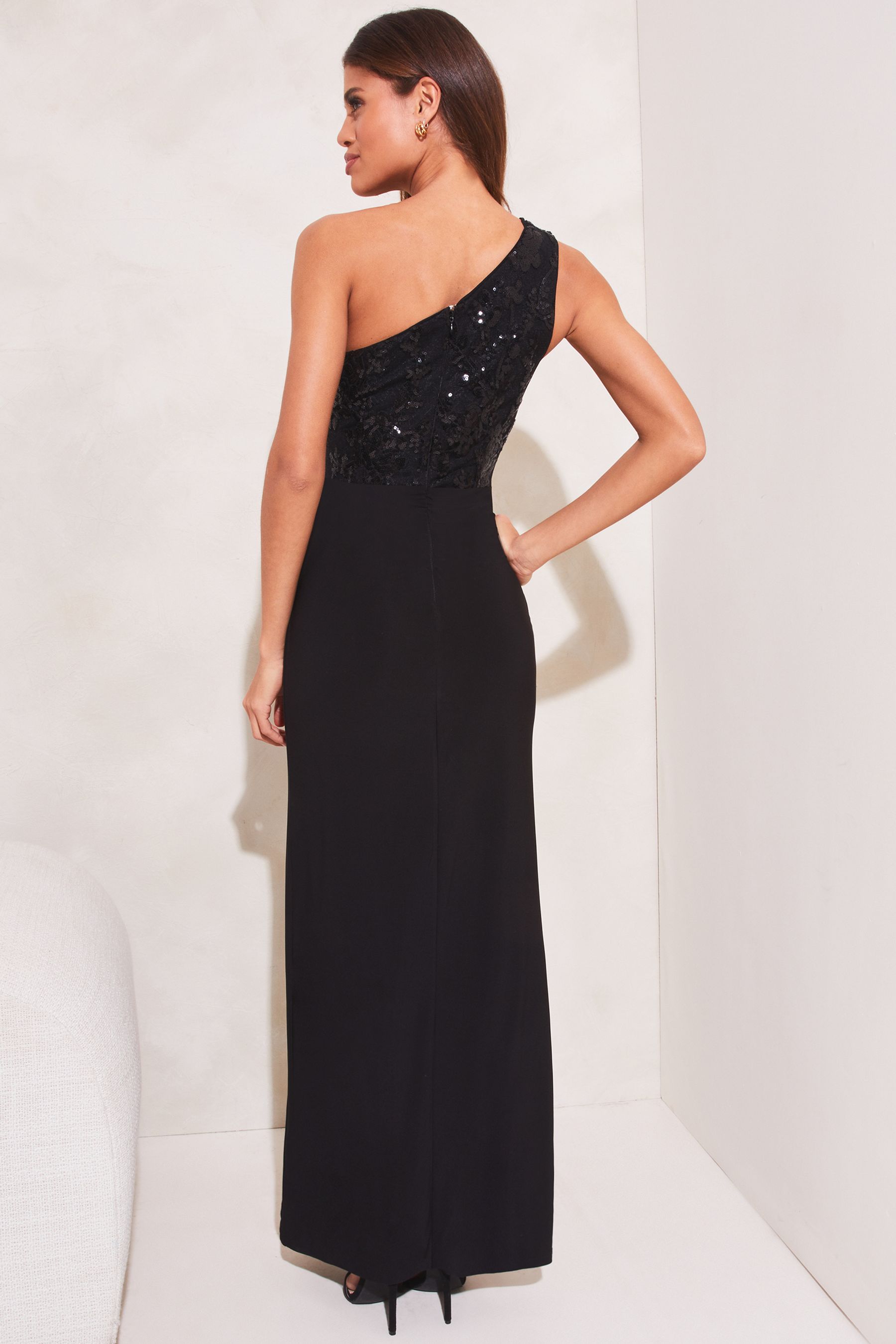Buy Lipsy Black Sequin One Shoulder Split Maxi Dress from Next Luxembourg