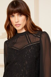 Love & Roses Black Lace High Neck Lace Trim Long Sleeve Blouse - Image 2 of 4