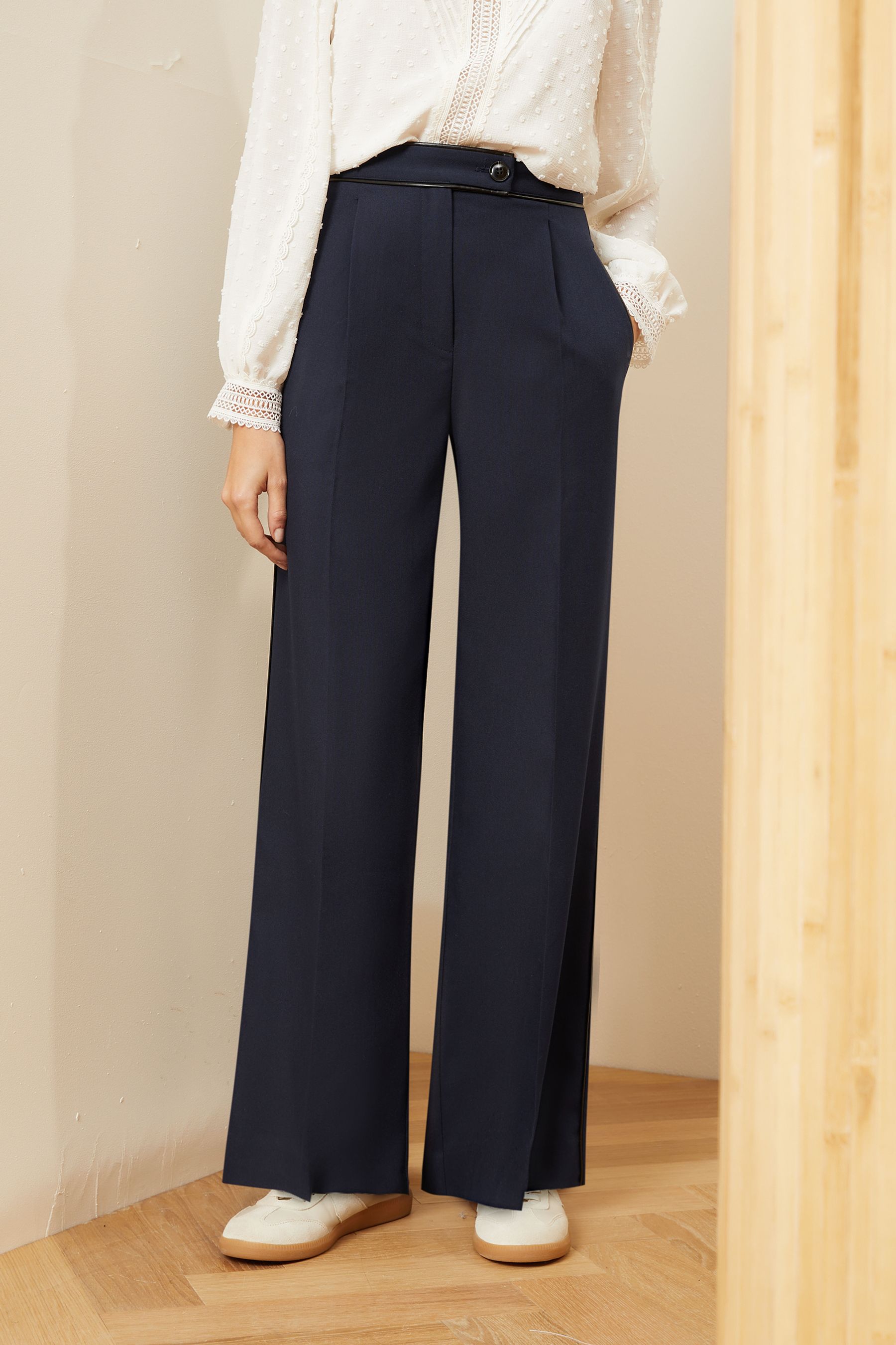 Next petite navy trousers online