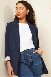 Love & Roses Navy Blue Striped Lining Edge To Edge Tailored Blazer - Image 1 of 4