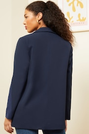 Love & Roses Navy Blue Striped Lining Edge To Edge Tailored Blazer - Image 3 of 4