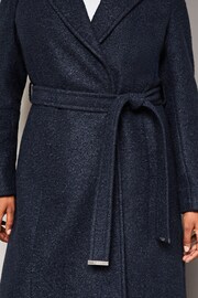 Lipsy Navy Blue Curve Relaxed Belted Boucle Smart Wrap Trench Coat - Image 4 of 4