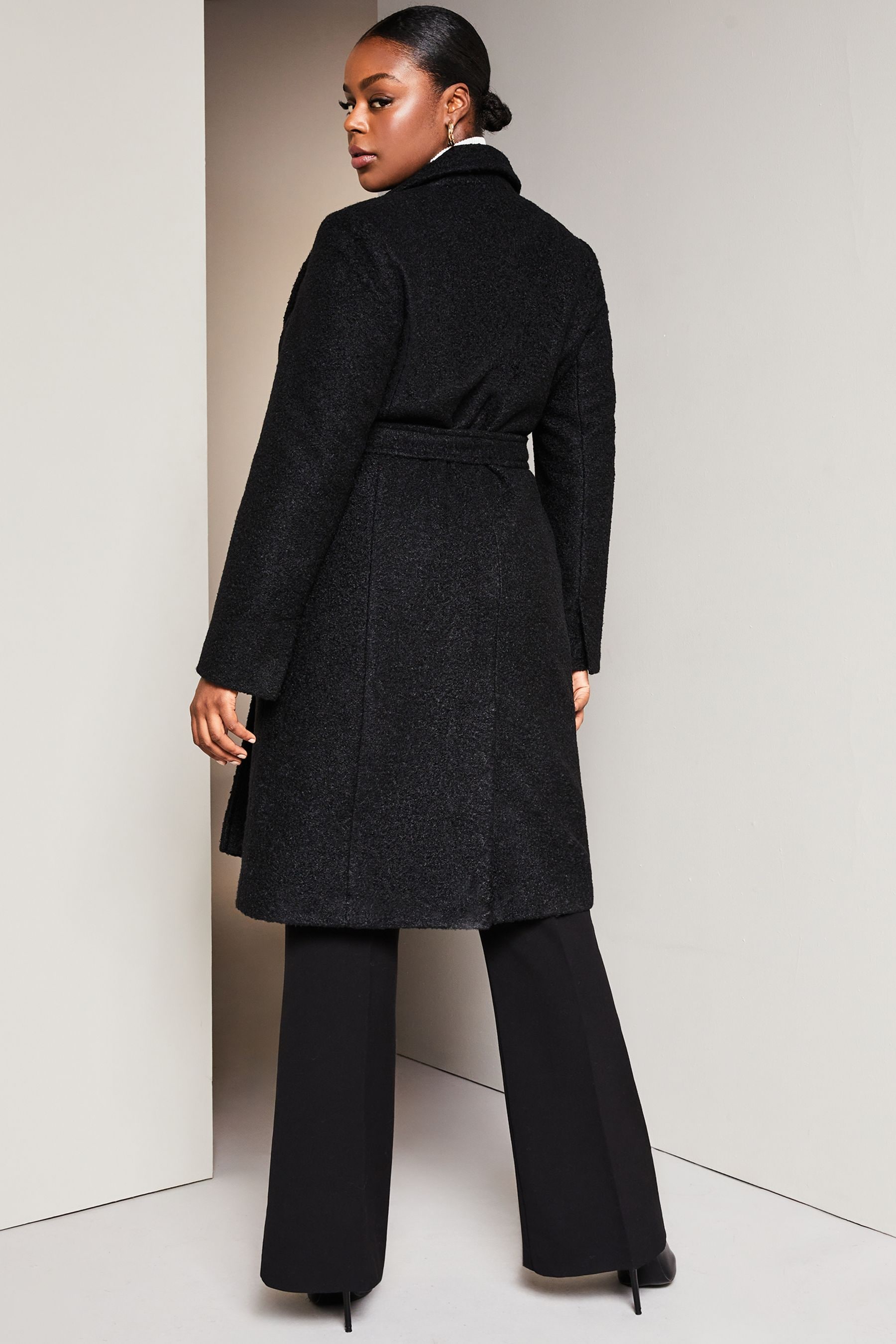 Buy Lipsy Black Curve Relaxed Belted Boucle Smart Wrap Trench Coat from Next United Arab Emirates