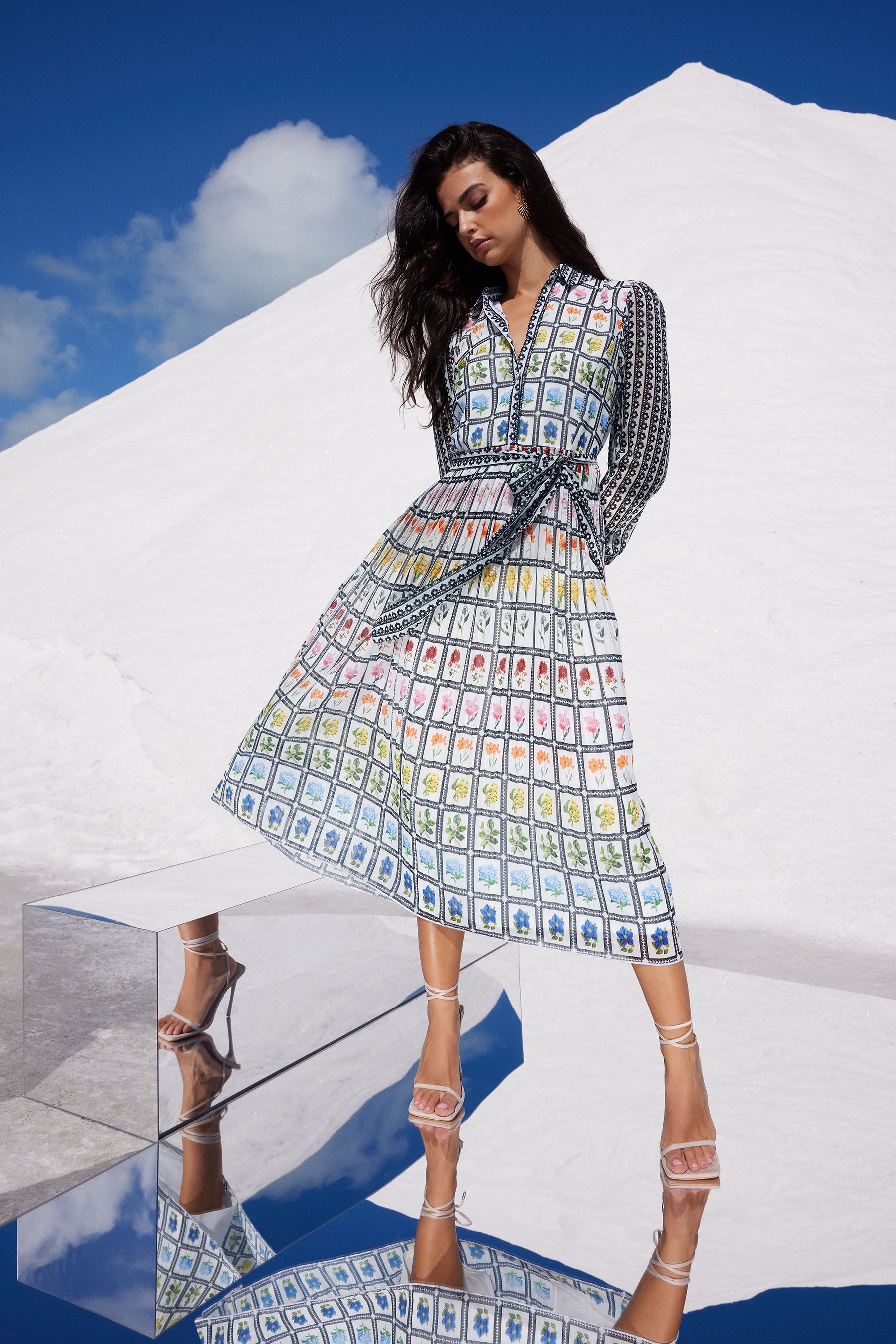 Buy Mary Katranzou x Lipsy Multi Colour Pleated Skirt Long Sleeve Midi Shirt Dress from Next Luxembourg