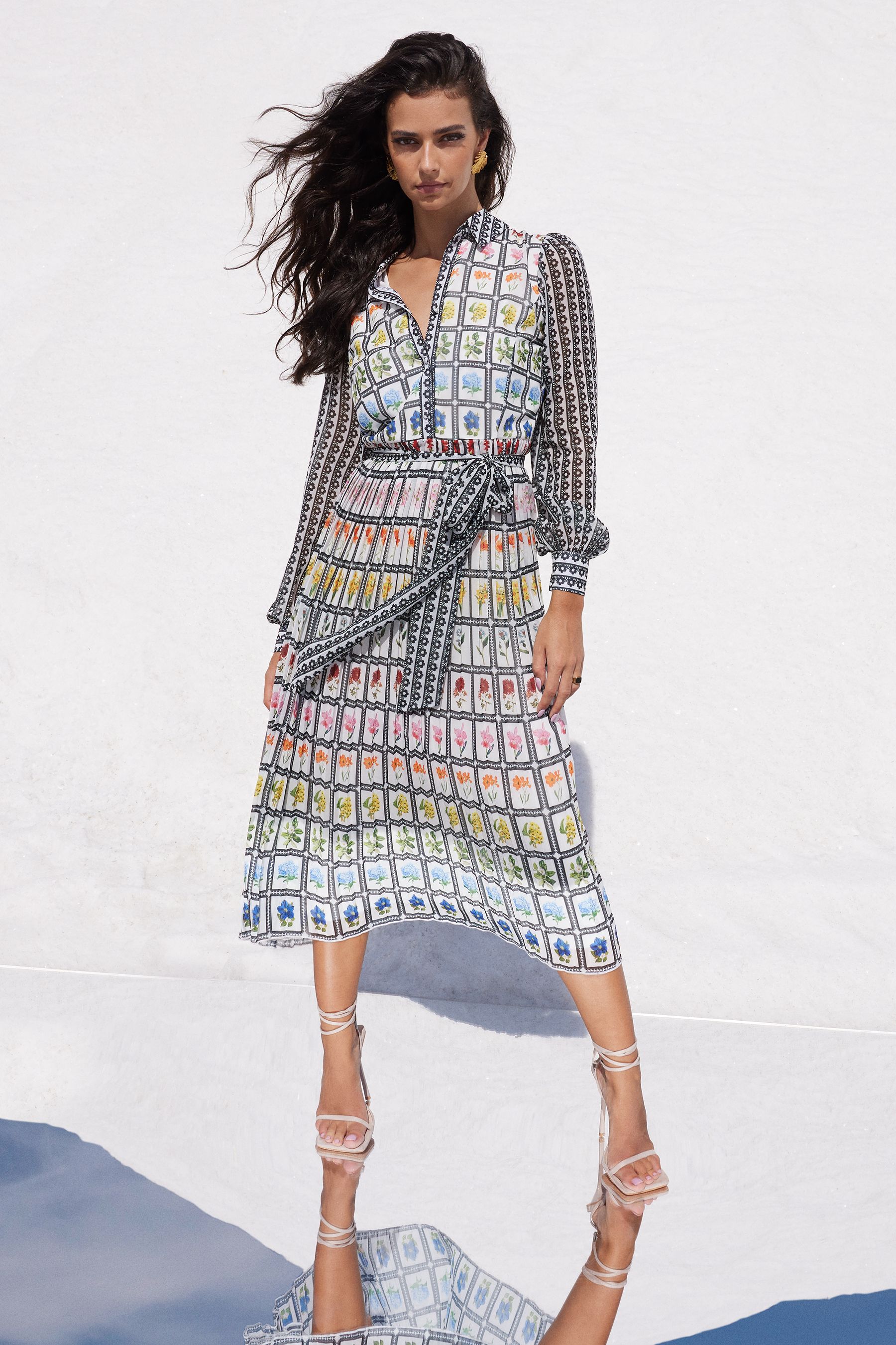 Buy Mary Katranzou x Lipsy Multi Colour Pleated Skirt Long Sleeve Midi Shirt Dress from Next Luxembourg