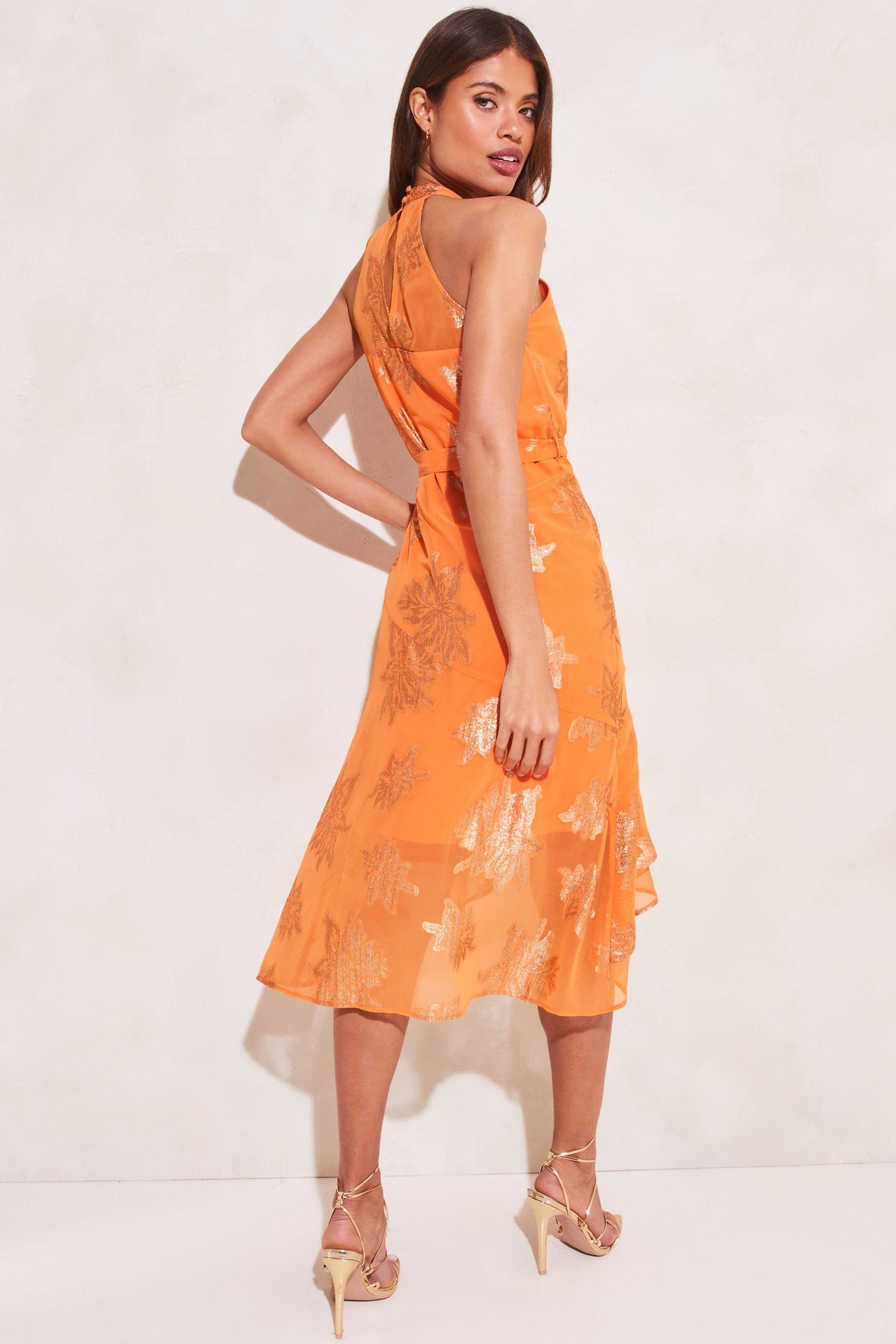 Buy Lipsy Orange Metallic Tiered Halter Belted Midi Dress from Next Slovakia