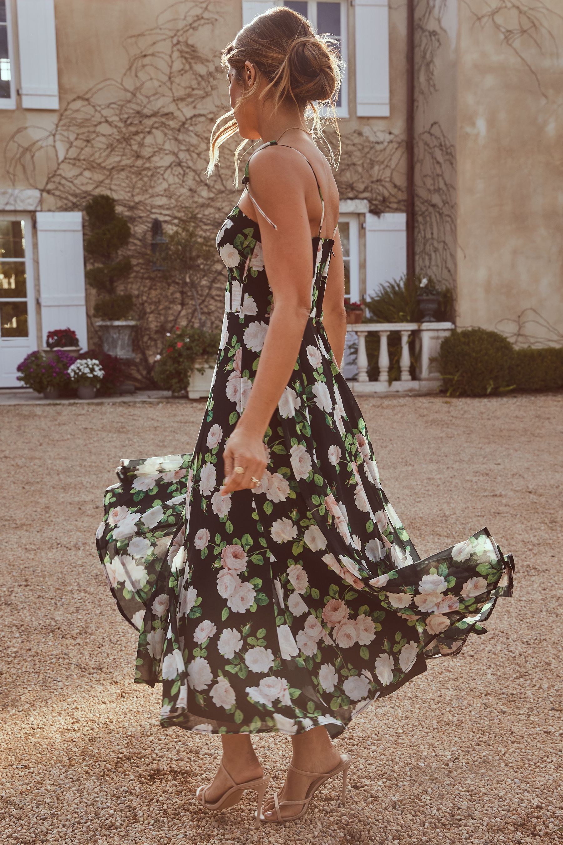 Buy Lipsy Black Floral Strappy Corset Midi Dress from Next Luxembourg