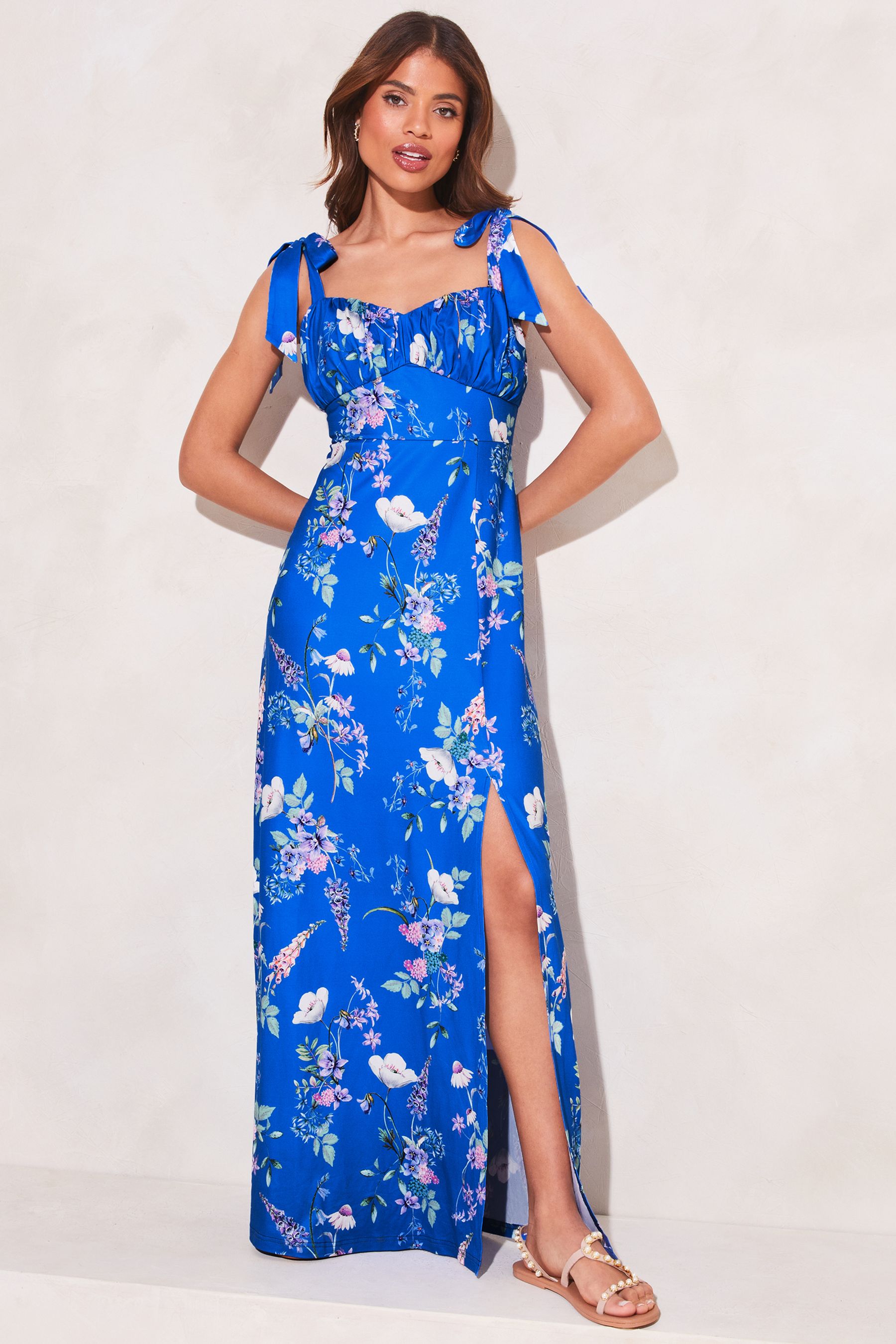 Buy Lipsy Blue Floral Jersey Print Tie Strap Sweetheart Maxi Dress from Next Luxembourg