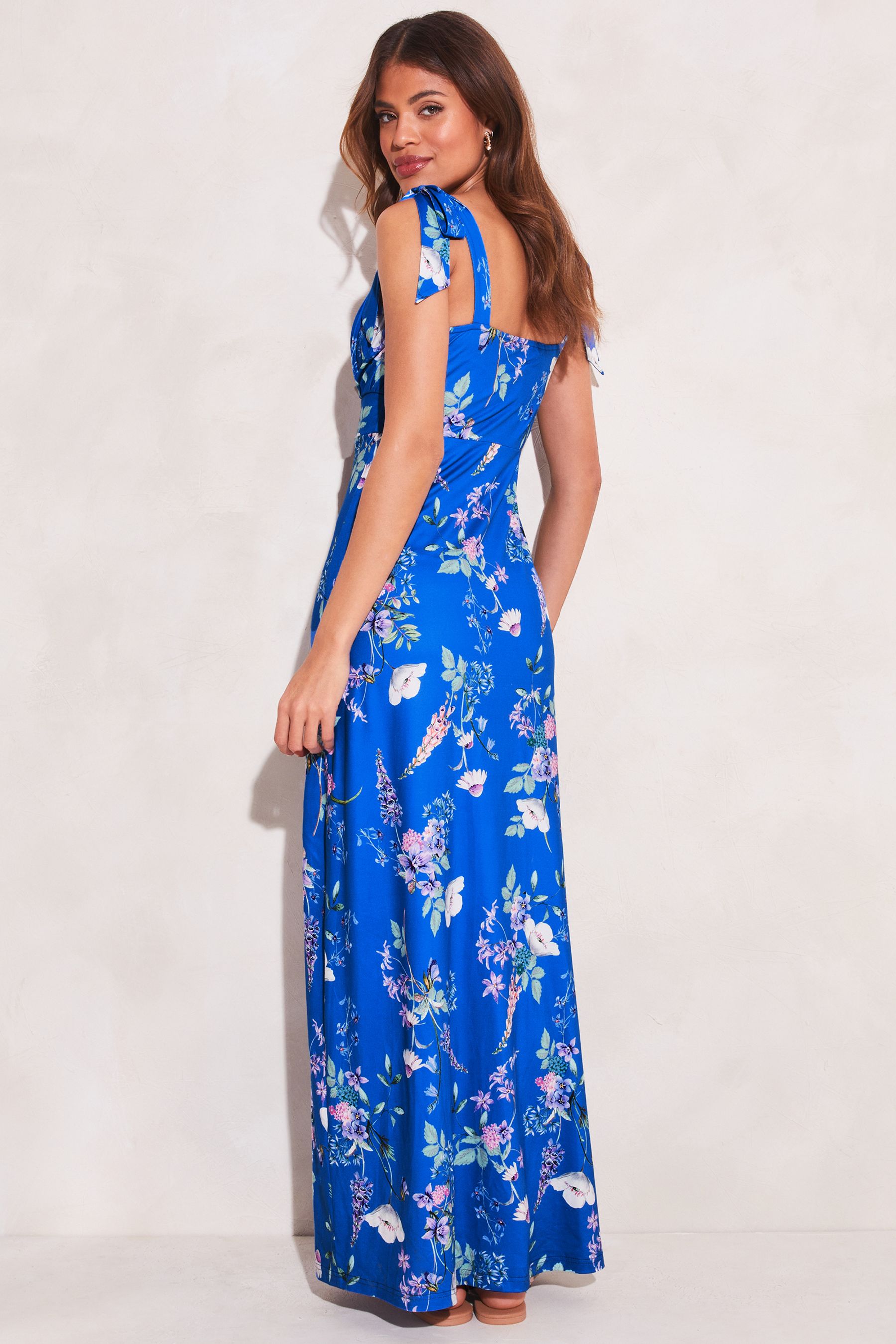 Buy Lipsy Blue Floral Jersey Print Tie Strap Sweetheart Maxi Dress from Next Luxembourg