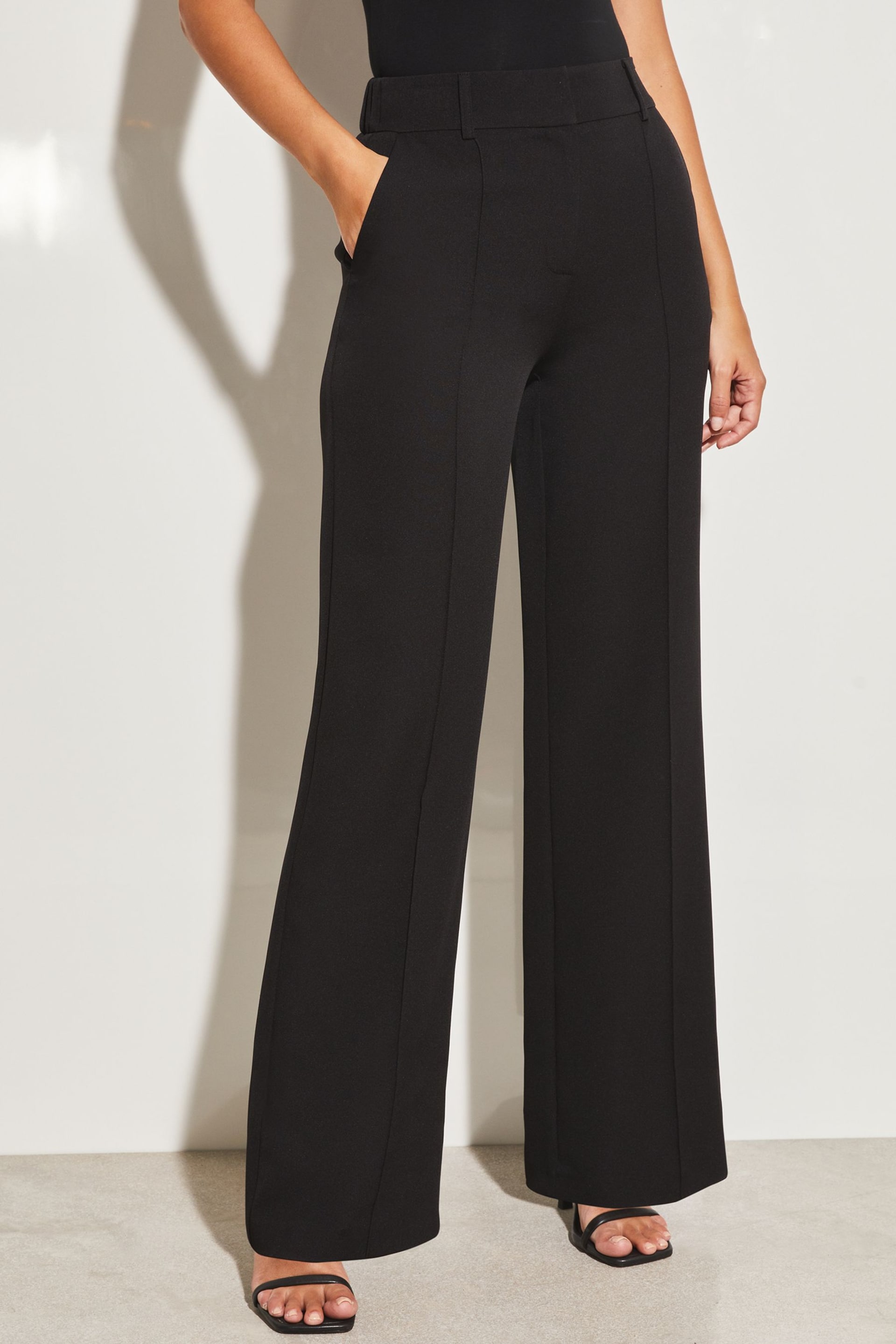 Lipsy Black Petite Wide Leg Woven Smart Trousers - Image 1 of 4