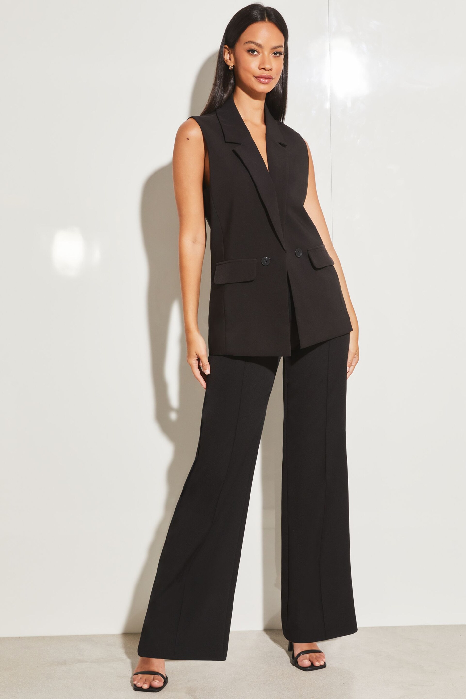 Lipsy Black Petite Wide Leg Woven Smart Trousers - Image 3 of 4