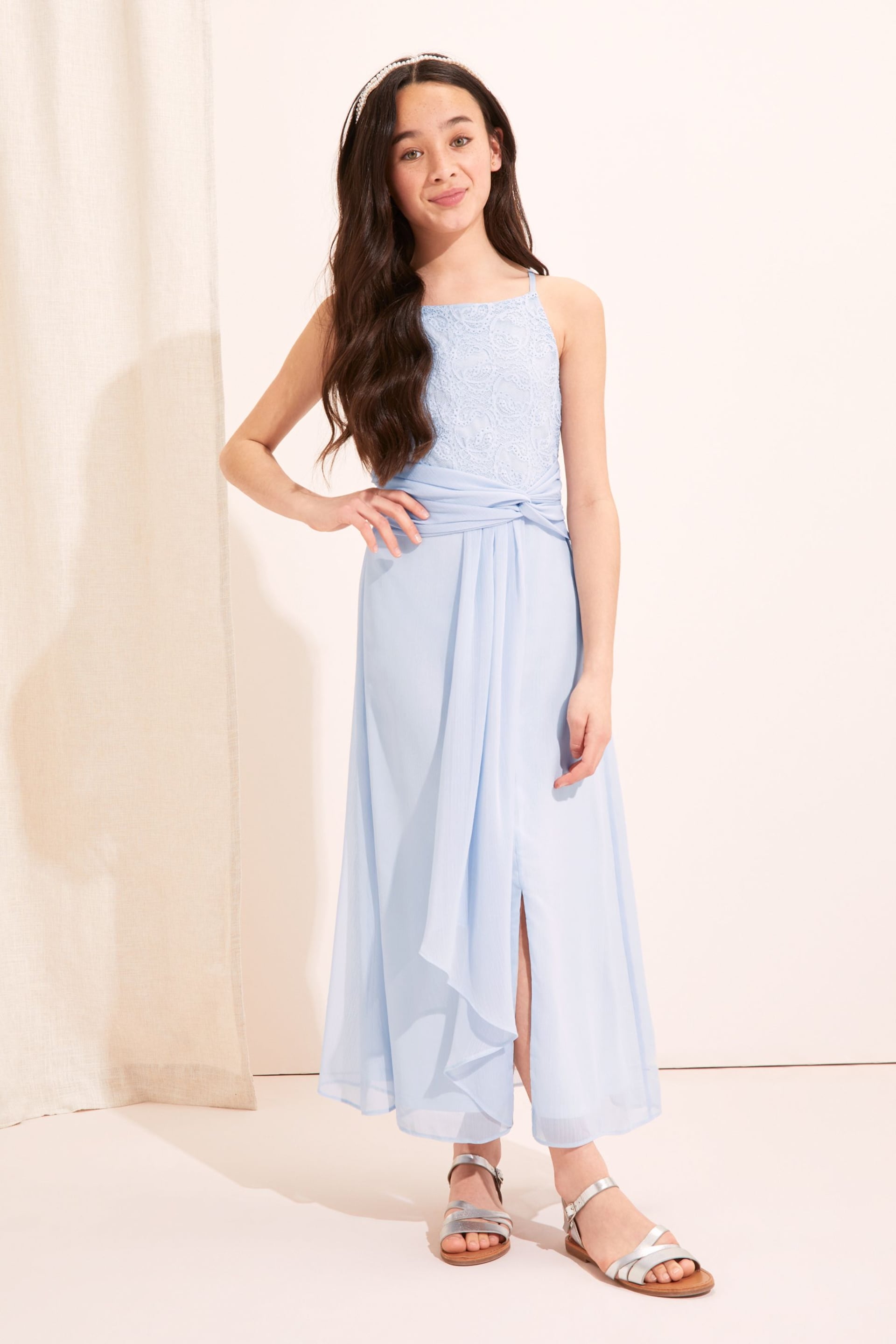 Lipsy Blue Lace Strap Maxi Occasion Dress (From 7-16yrs) - Image 1 of 4