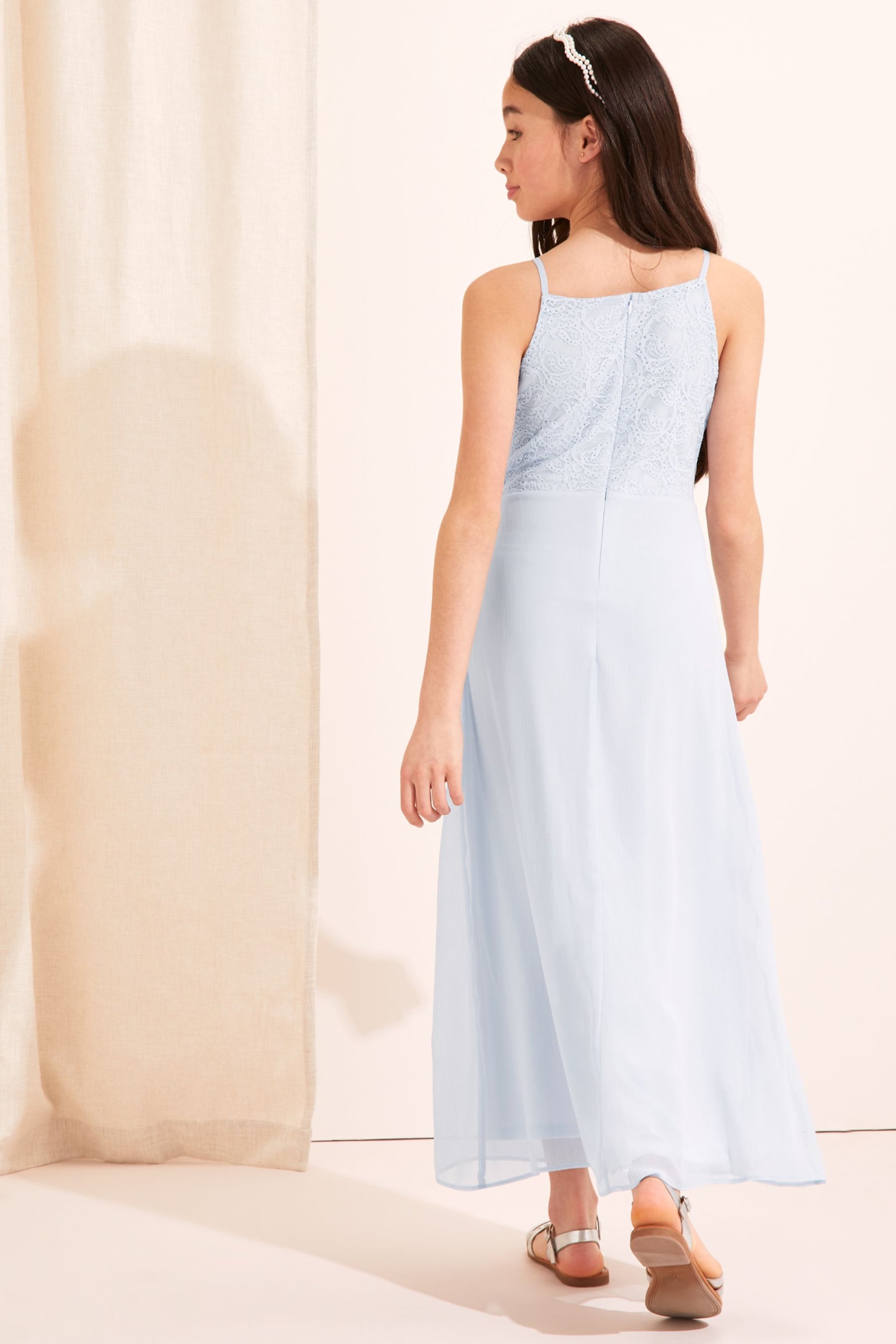 Lipsy Blue Lace Strap Maxi Occasion Dress (From 7-16yrs) - Image 2 of 4