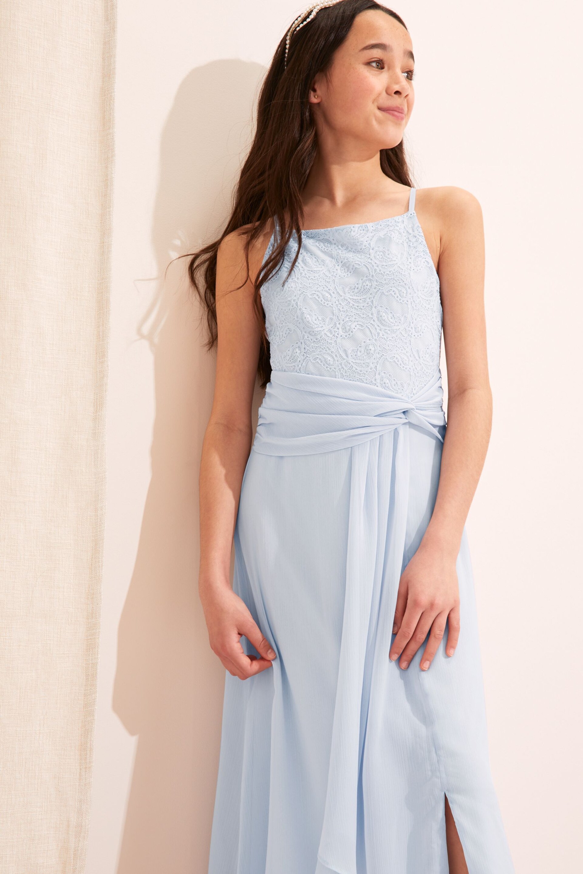 Lipsy Blue Lace Strap Maxi Occasion Dress (From 7-16yrs) - Image 3 of 4
