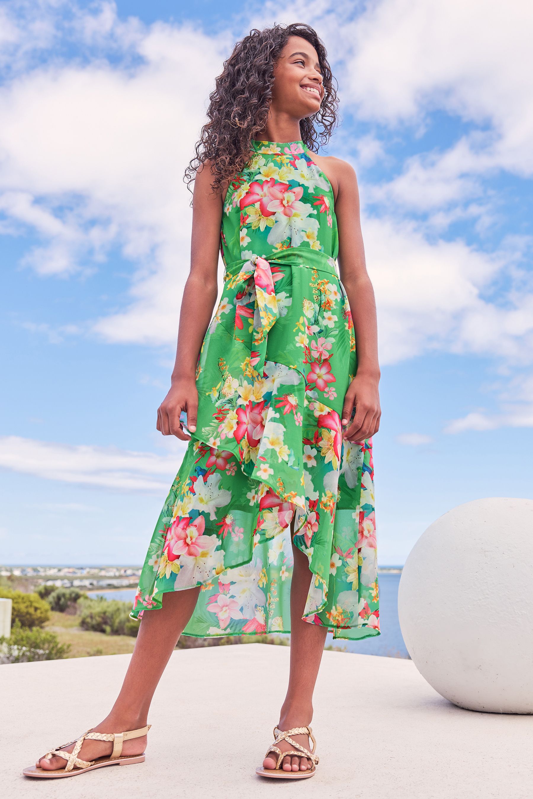 Buy Lipsy Green Printed Halter Tie Waist Maxi Dress from Next Luxembourg