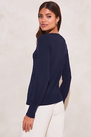 Lipsy Navy Blue Scallop Detail Crew Neck Button Through Cardigan - Image 2 of 4