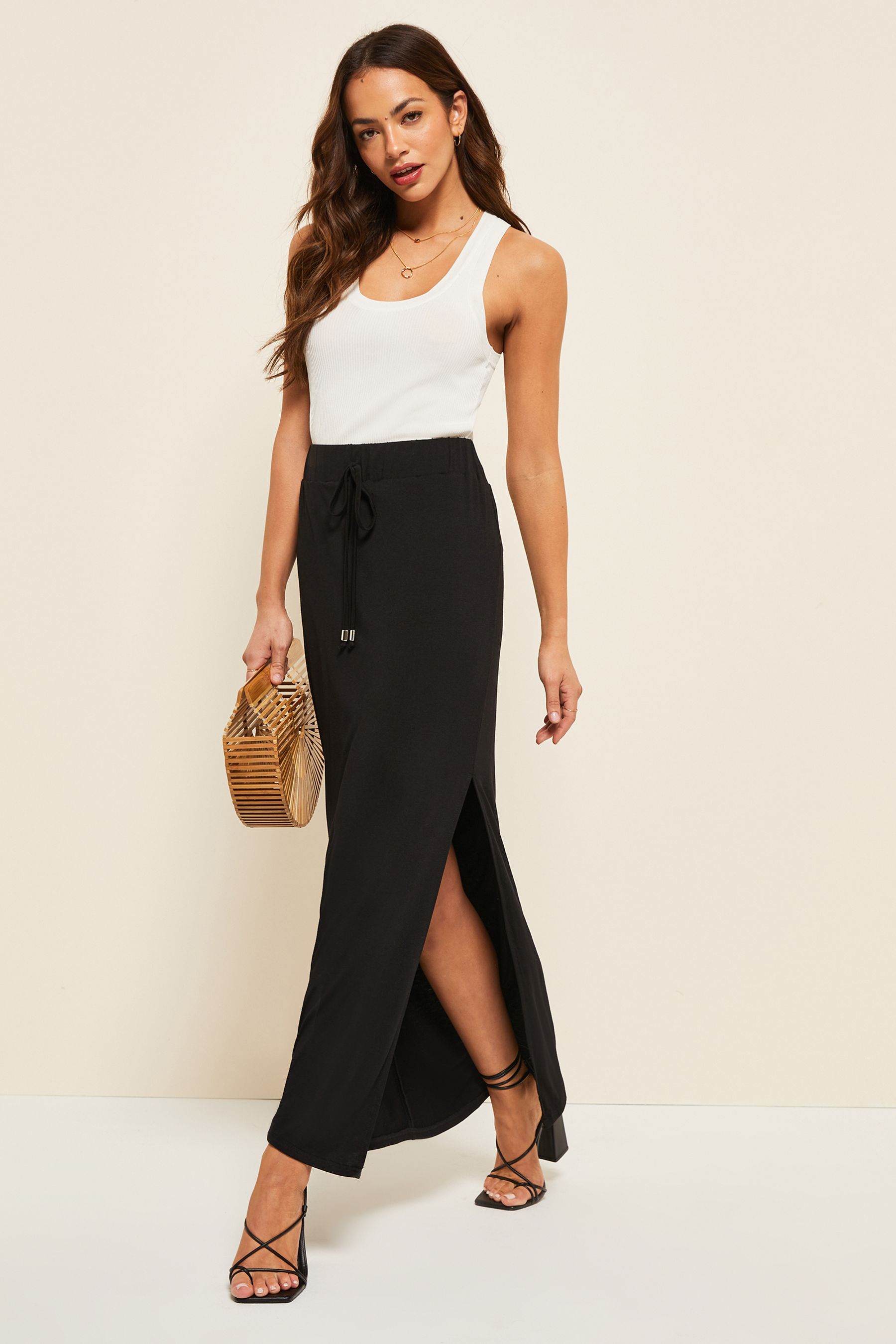 Buy Friends Like These Black Petite Tie Detail Jersey Summer Maxi Skirt from Next Lithuania