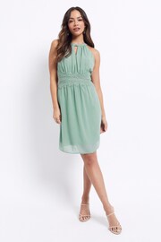 VILA Sage Green Halter Neck Tulle Fit And Flare Dress - Image 3 of 5