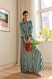 Y.A.S Green & White Stripe Maxi Length Shirt Dress - Image 1 of 5