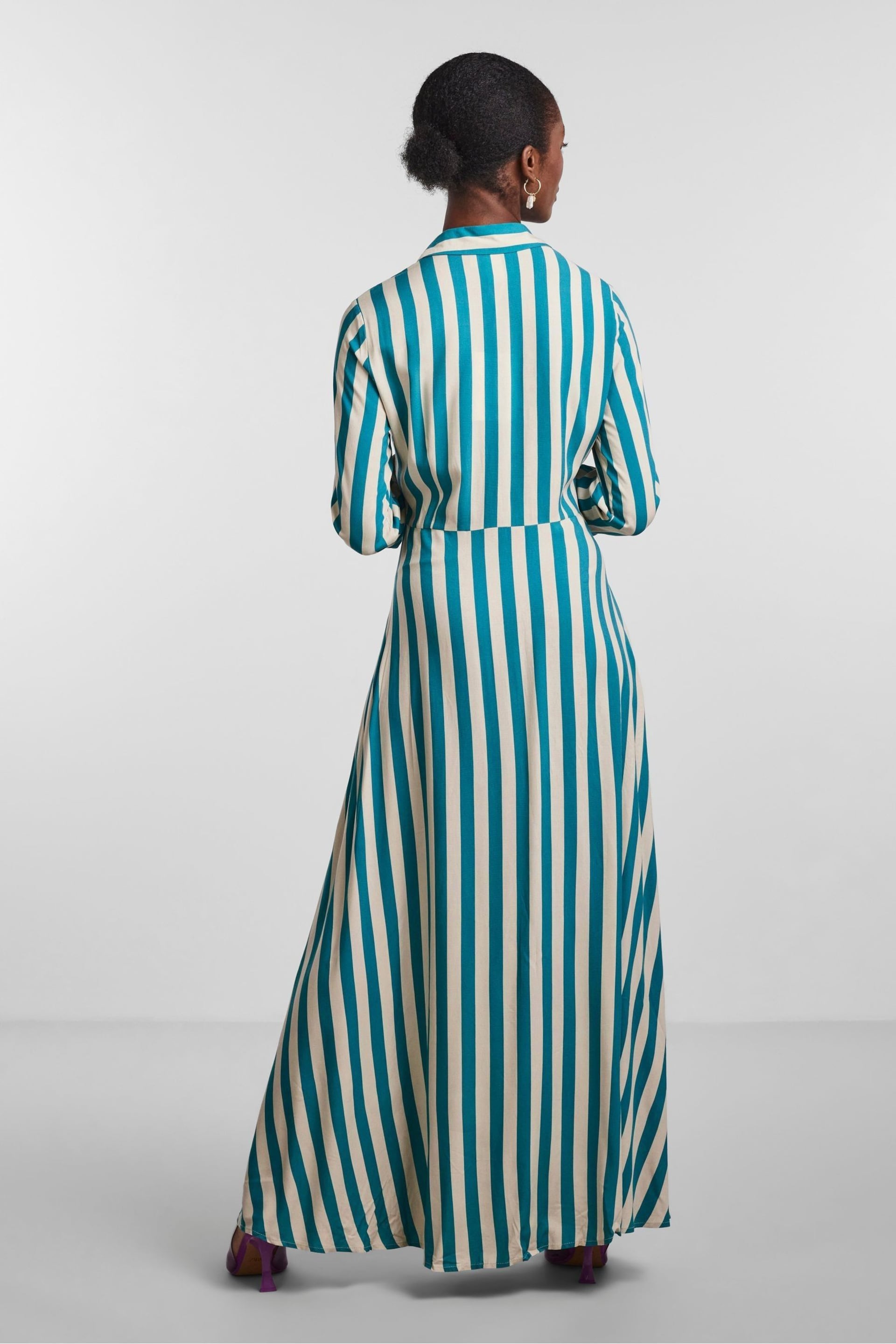 Y.A.S Green & White Stripe Maxi Length Shirt Dress - Image 3 of 5