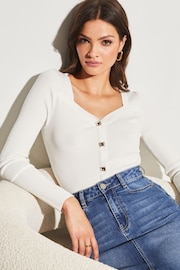 Lipsy Ivory White Petite Sweetheart Neckline Gold Button Through Hardware Jumper - Image 2 of 4