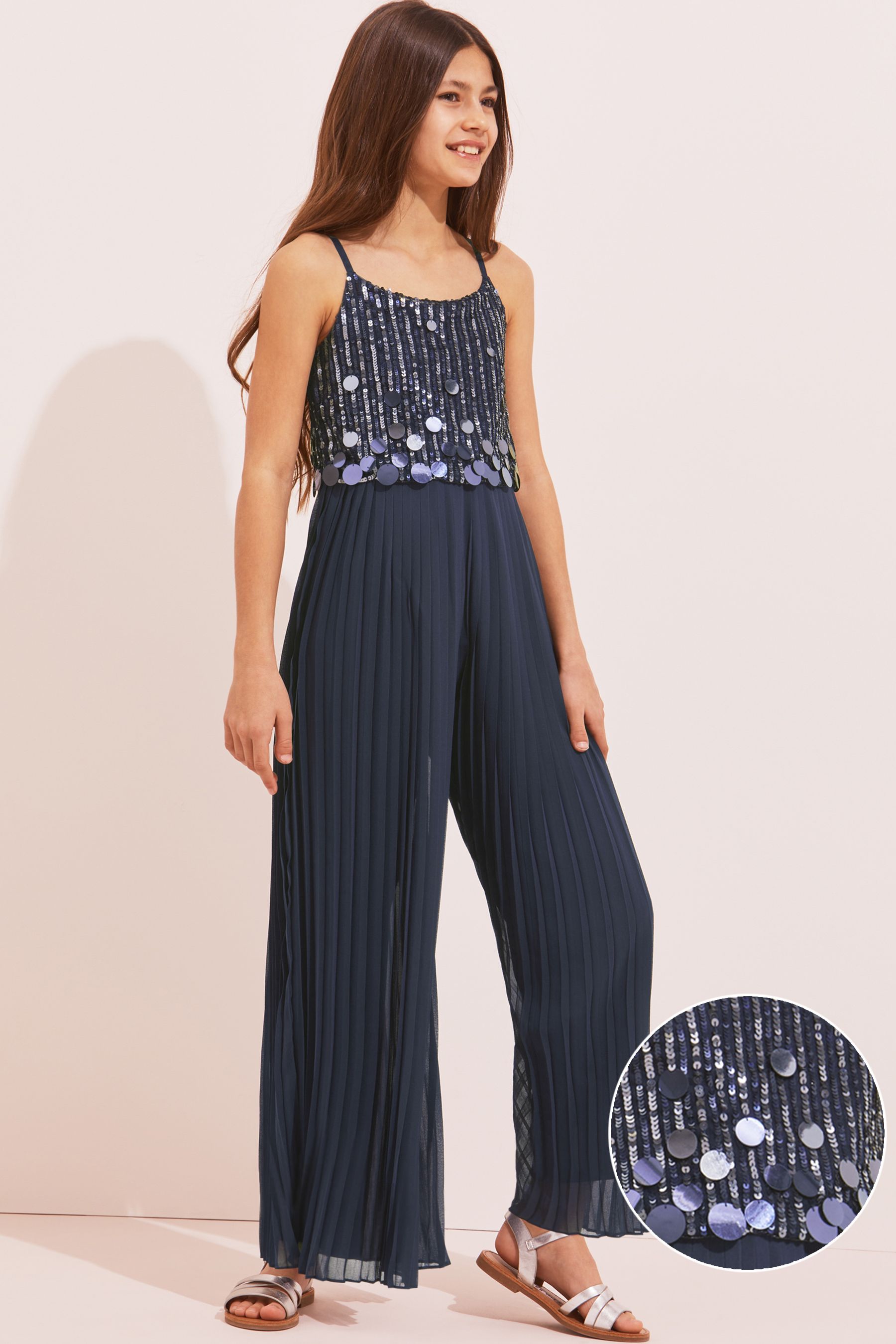 Buy Lipsy Navy Embellished Pleated Occasion Jumpsuit from Next Luxembourg